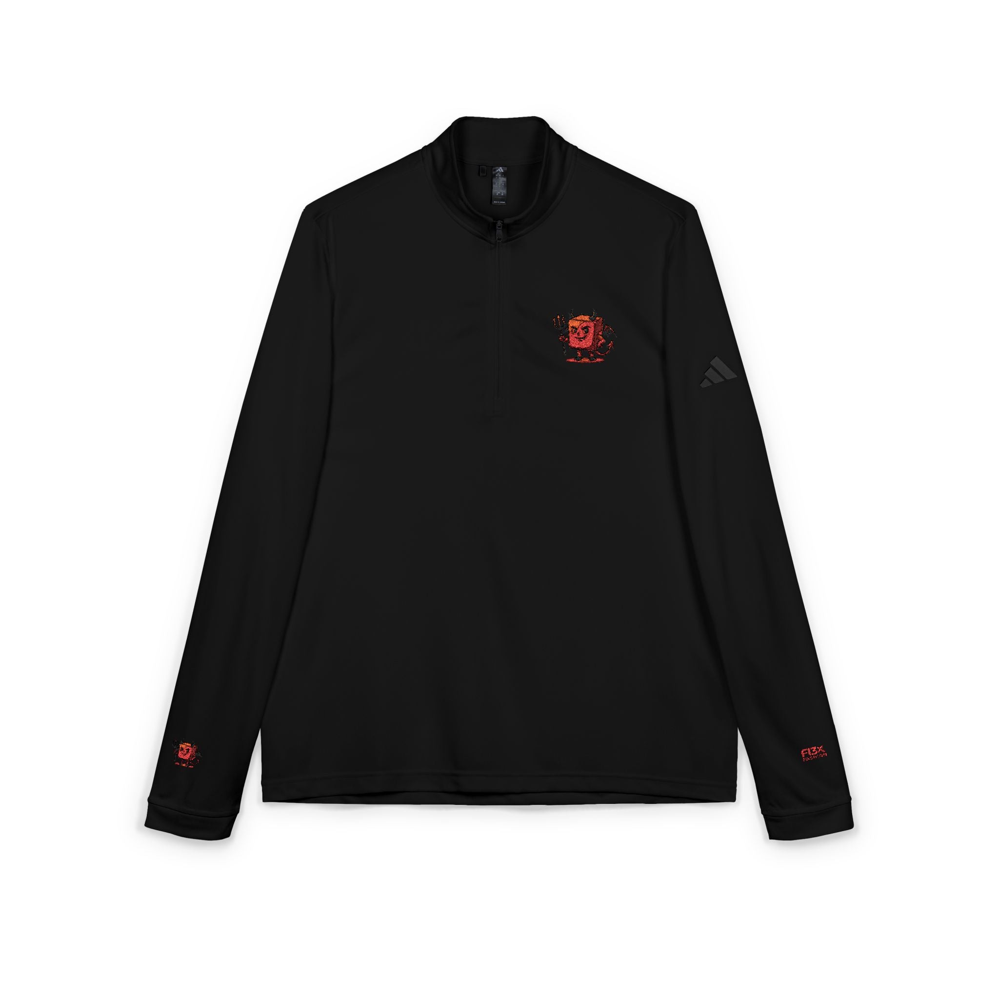 Embroidered Quarter-Zip Pullover — White adidas® Athletic Pullover with Red Floral Heart Patch