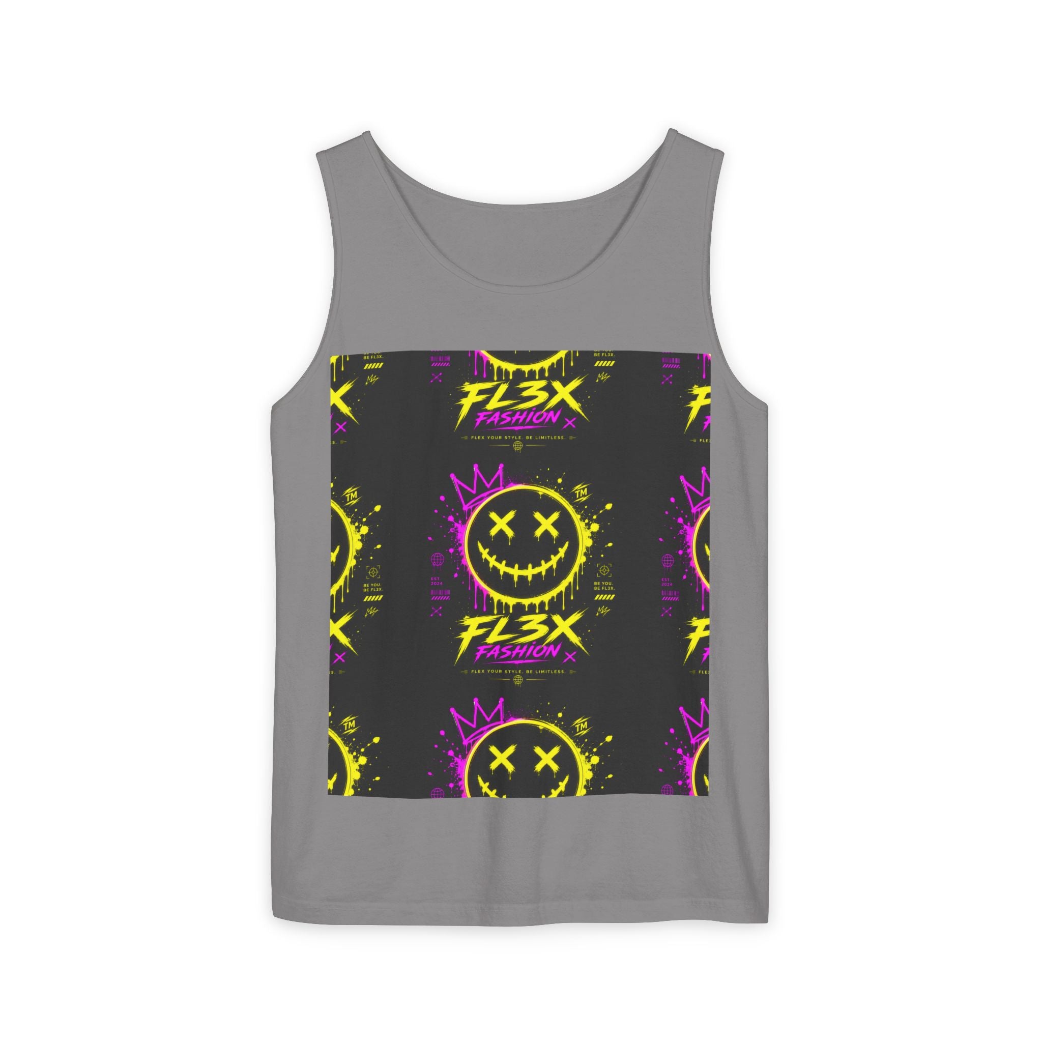 FL3X Fashion Graphic Tank Top — Neon Smiley & Devil Logo Streetwear