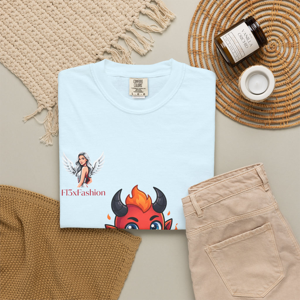 Devil Cartoon Graphic T-Shirt — Fiery Cute Demon Design