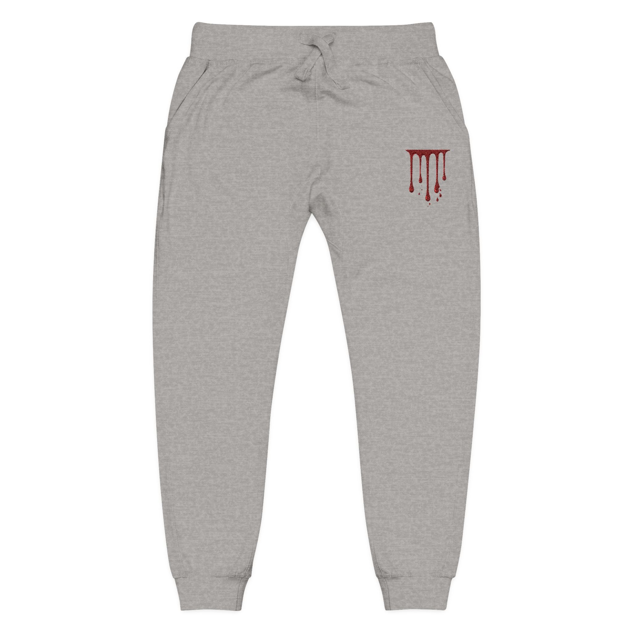 Embroidered Drip Horror Sweatpants — White Fleece Joggers