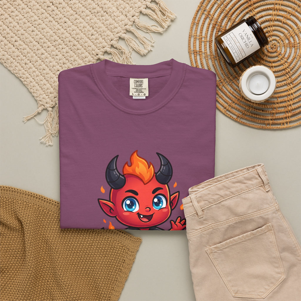 Devil Baby Graphic T-Shirt — Cute Red Demon Cartoon Tee with "FBfashionBaby" Script