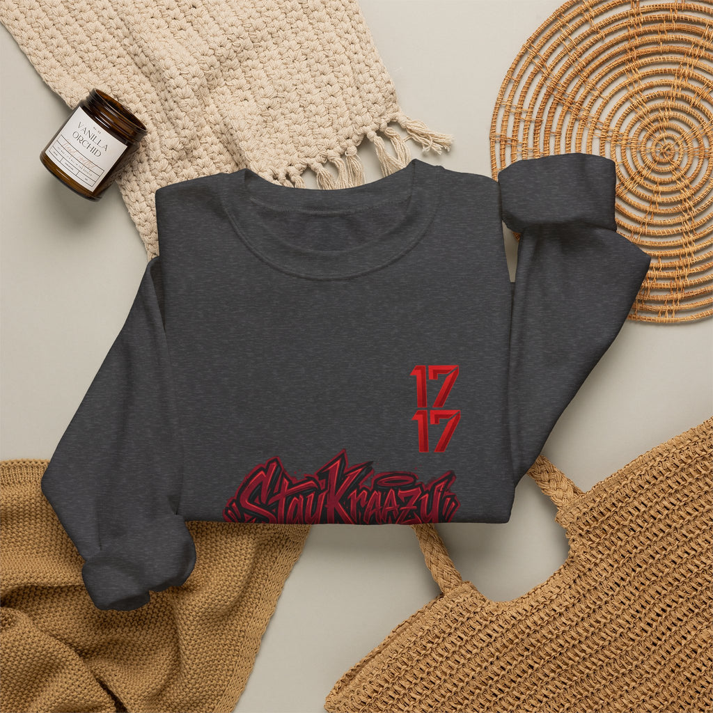Streetwear Crewneck Sweatshirt — Graffiti 'Stay Krazy' Design with 17/17 Sleeve Accents