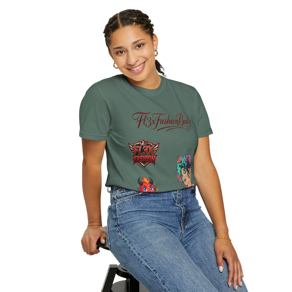 Artistic Floral Portrait T-Shirt — 'Fl3xFashionBaby' Graphic Tee