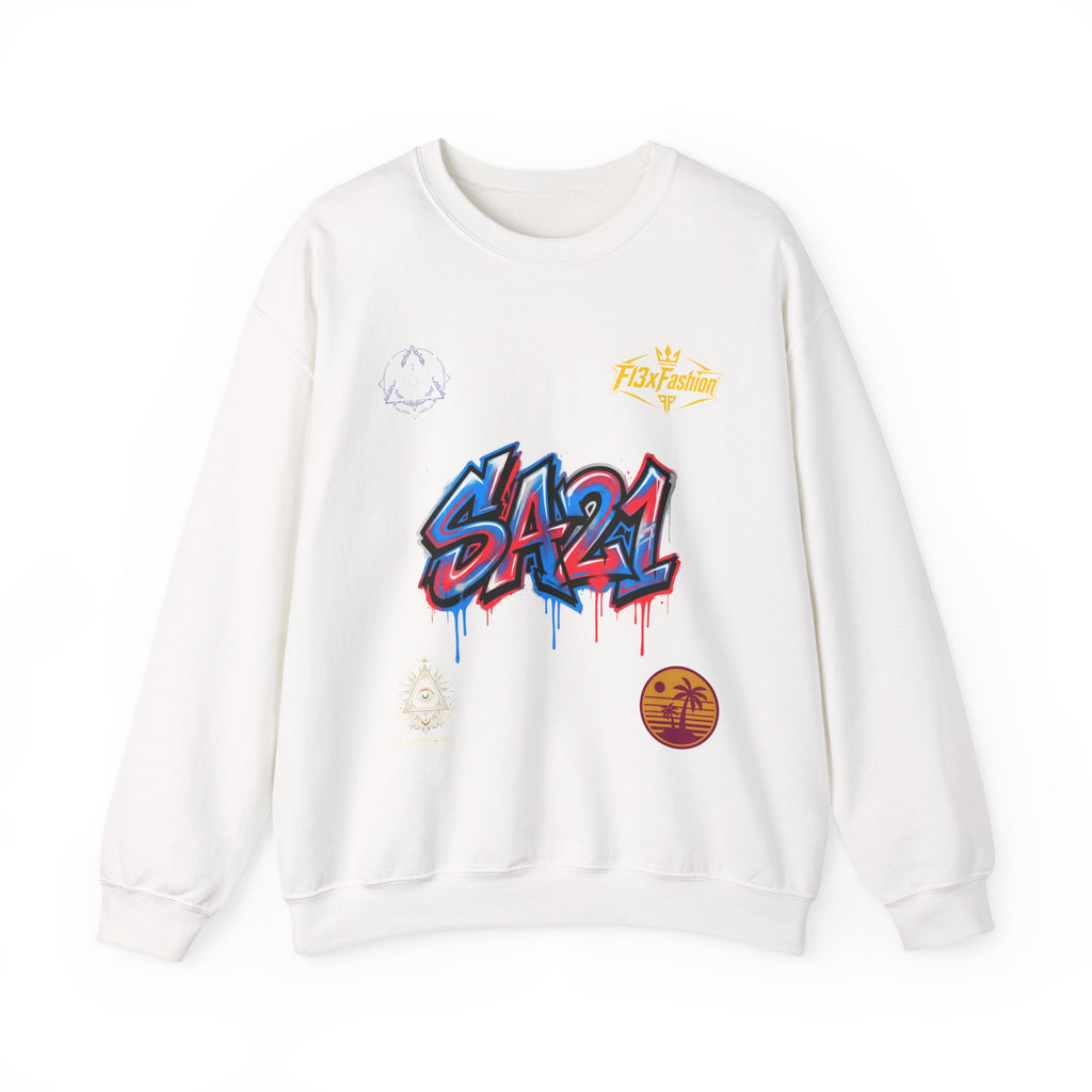 Graffiti 'SA21' Crewneck Sweatshirt – Urban Streetwear Graphic Pullover