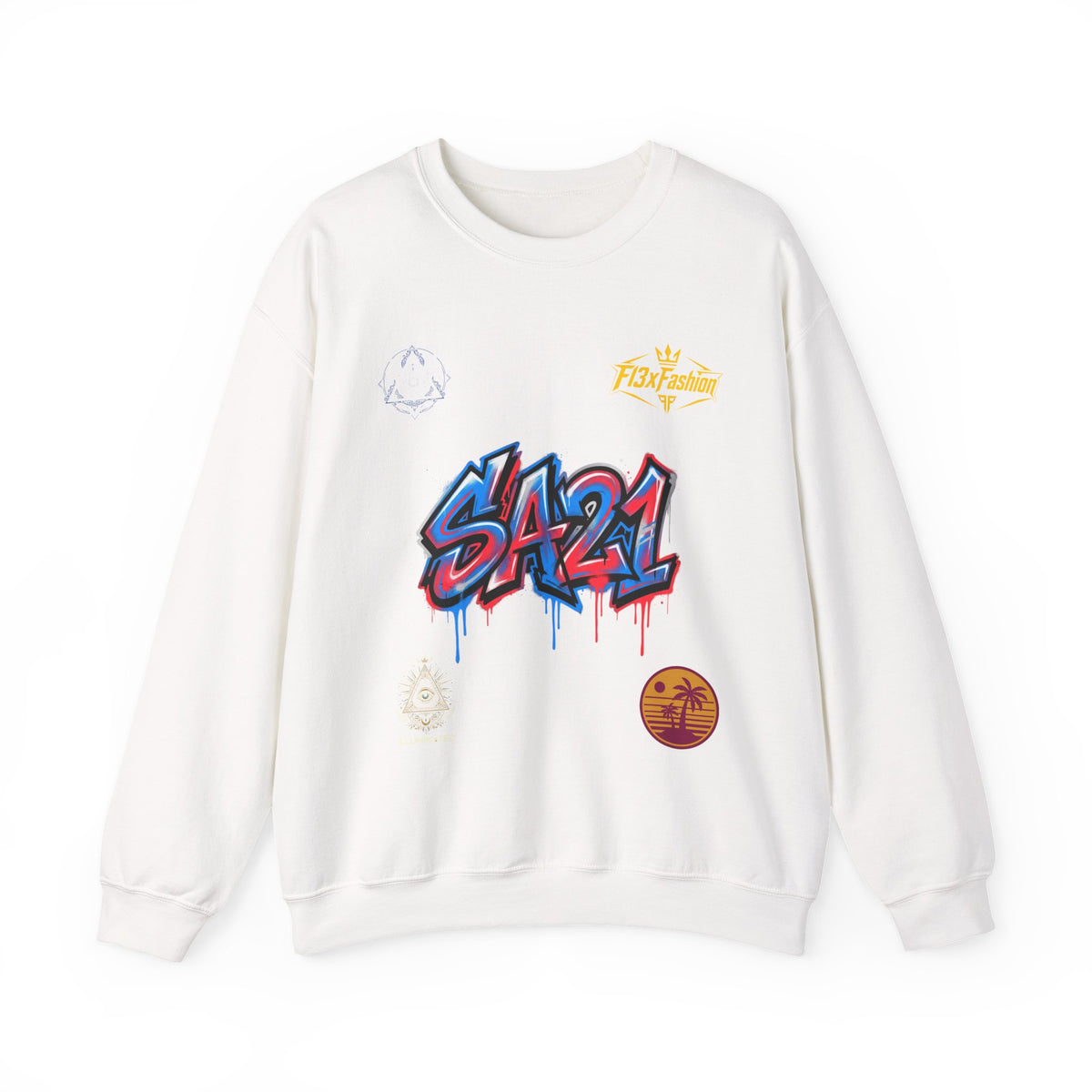 Graffiti 'SA21' Crewneck Sweatshirt – Urban Streetwear Graphic Pullover