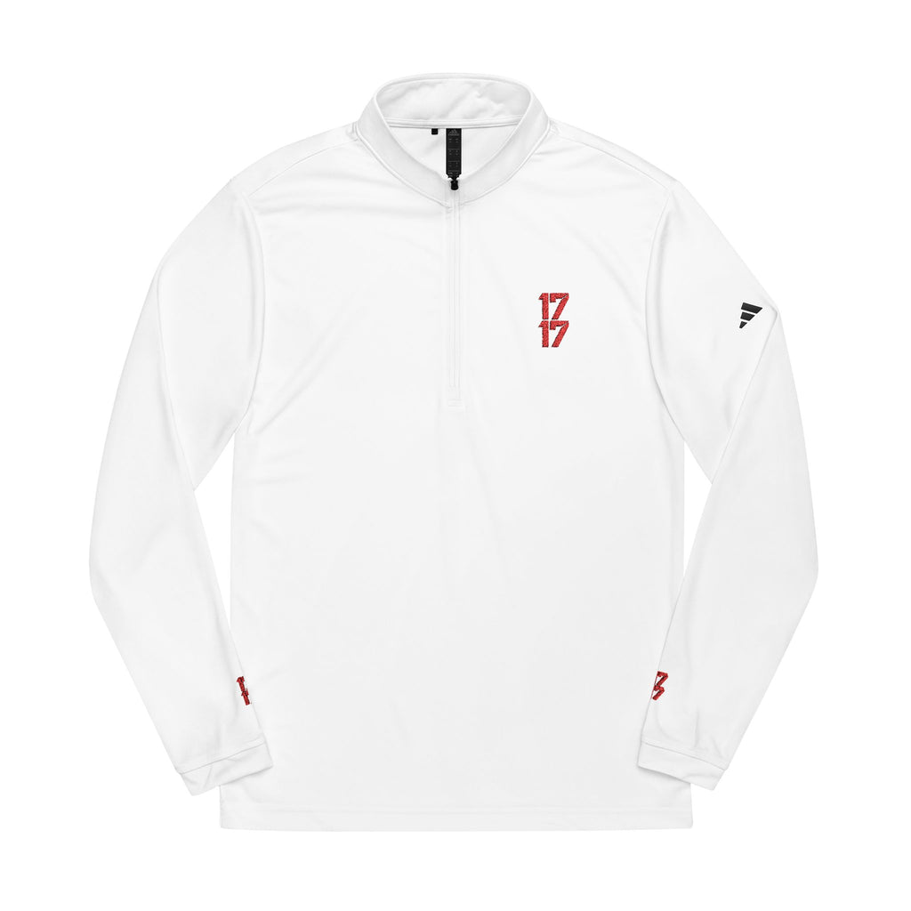 Embroidered adidas Quarter-Zip Pullover – Lightweight White Performance Top