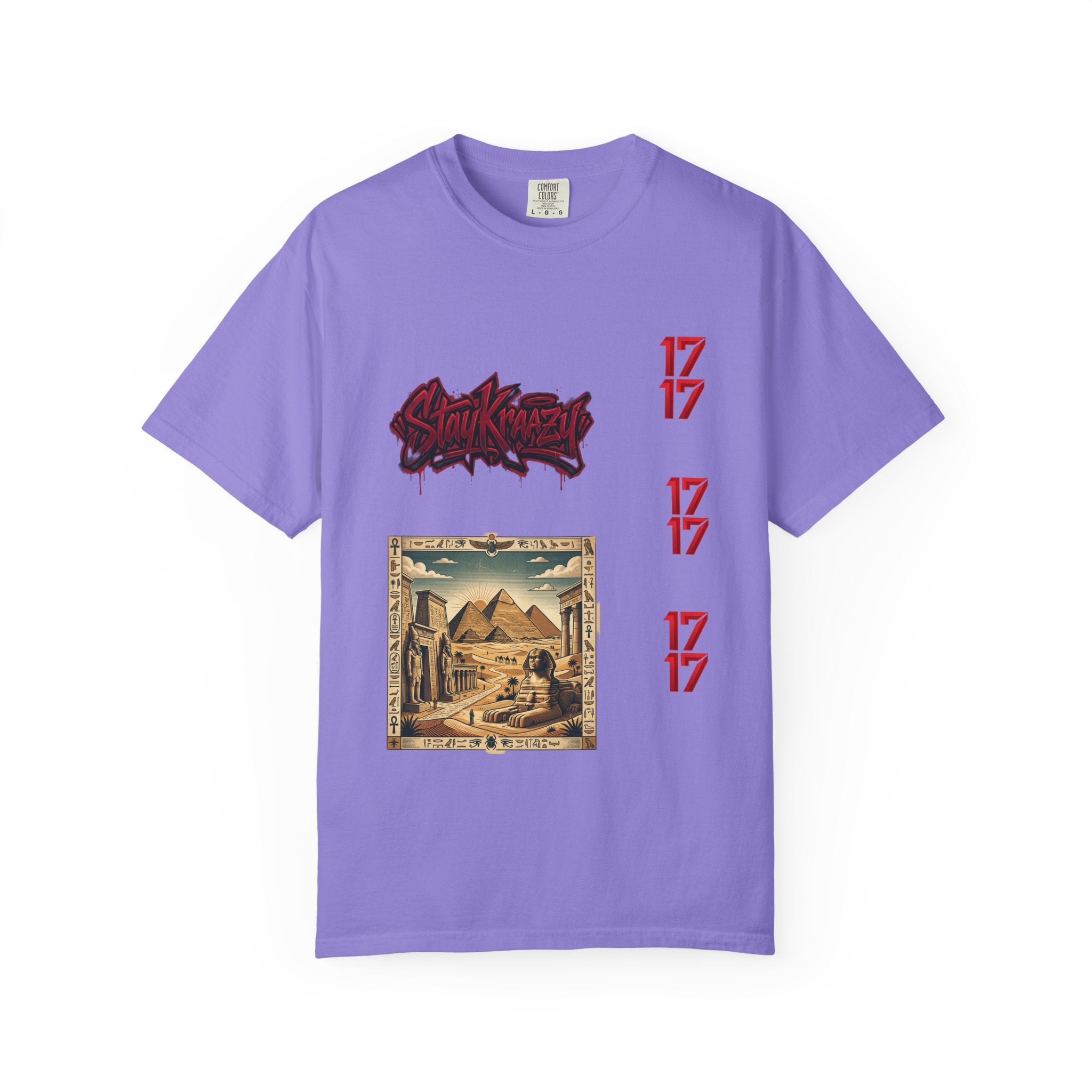 Graphic T-Shirt — Vintage Pyramid Collage with 'Wanted' Drip Design