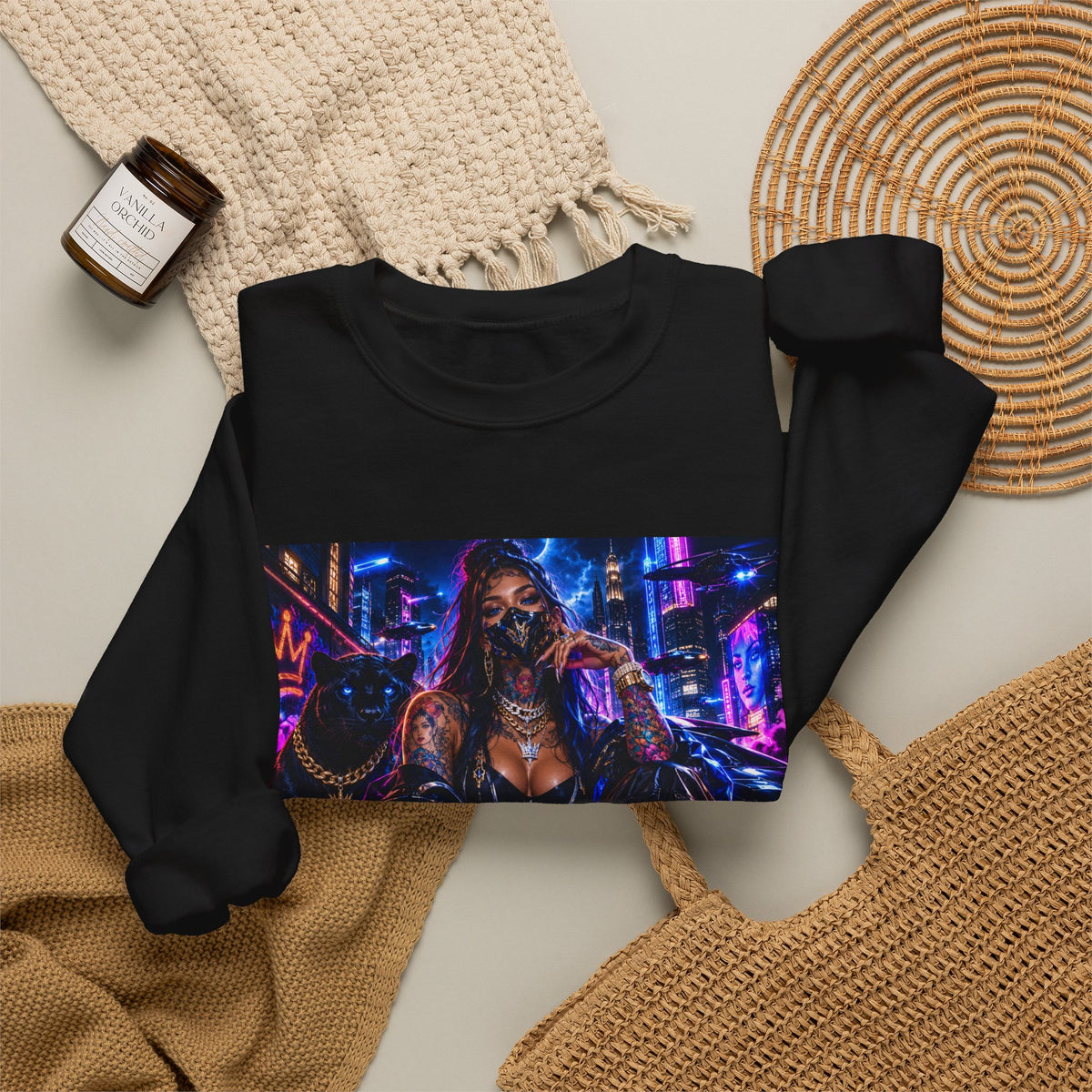 Cyberpunk Queen Crewneck Sweatshirt — Neon Futuristic Streetwear