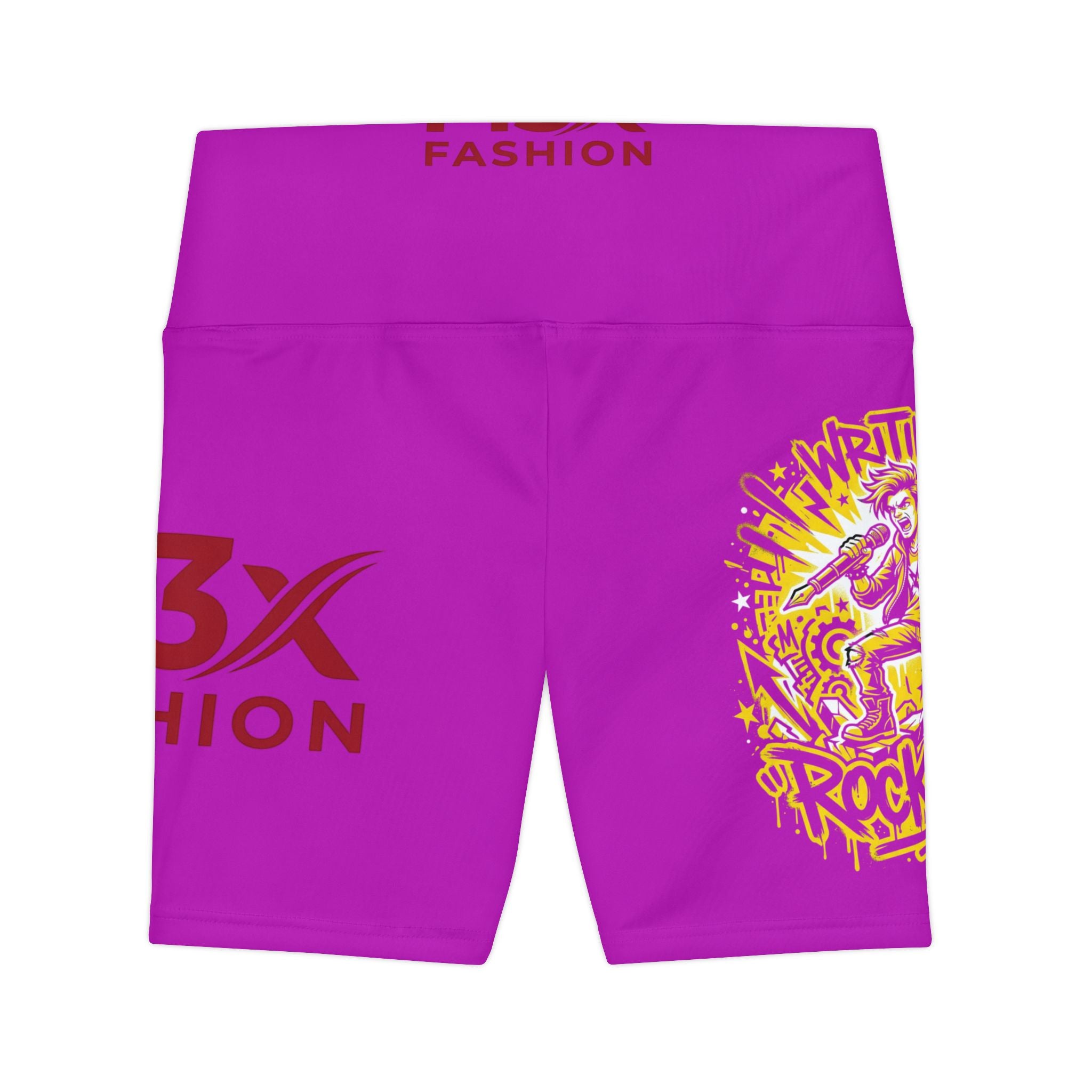 Rockstar Neon Bike Shorts — Women's High-Waist Fitness Shorts with 'Write Rock Star' Graphic