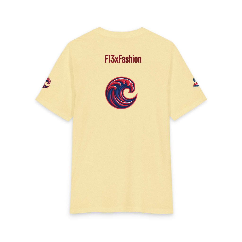 Graphic Tee — 'F13x Fashion' Red & Blue Wave Art T-Shirt