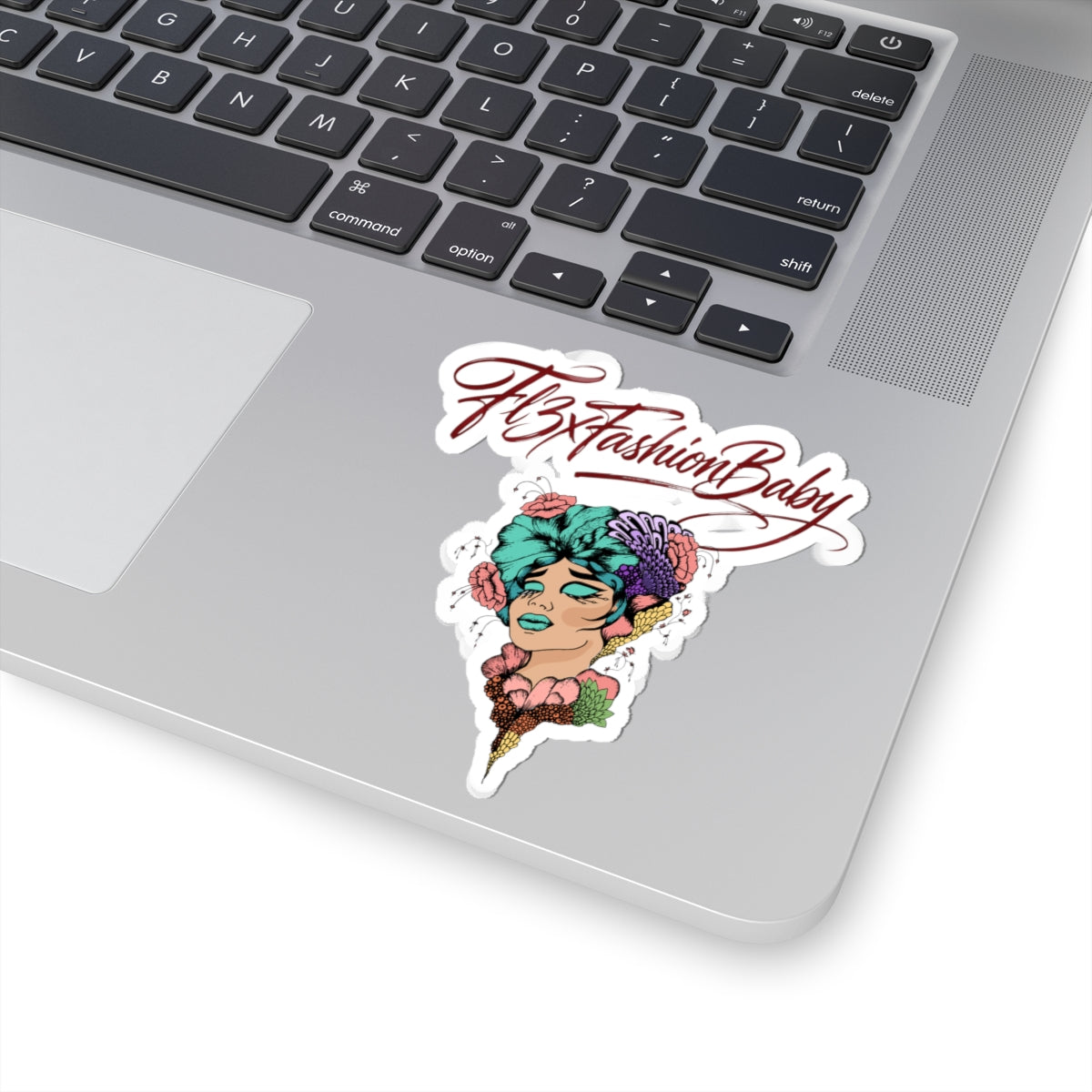 Kiss-Cut Sticker — 'FBxFashionBaby' Floral Portrait Laptop Decal