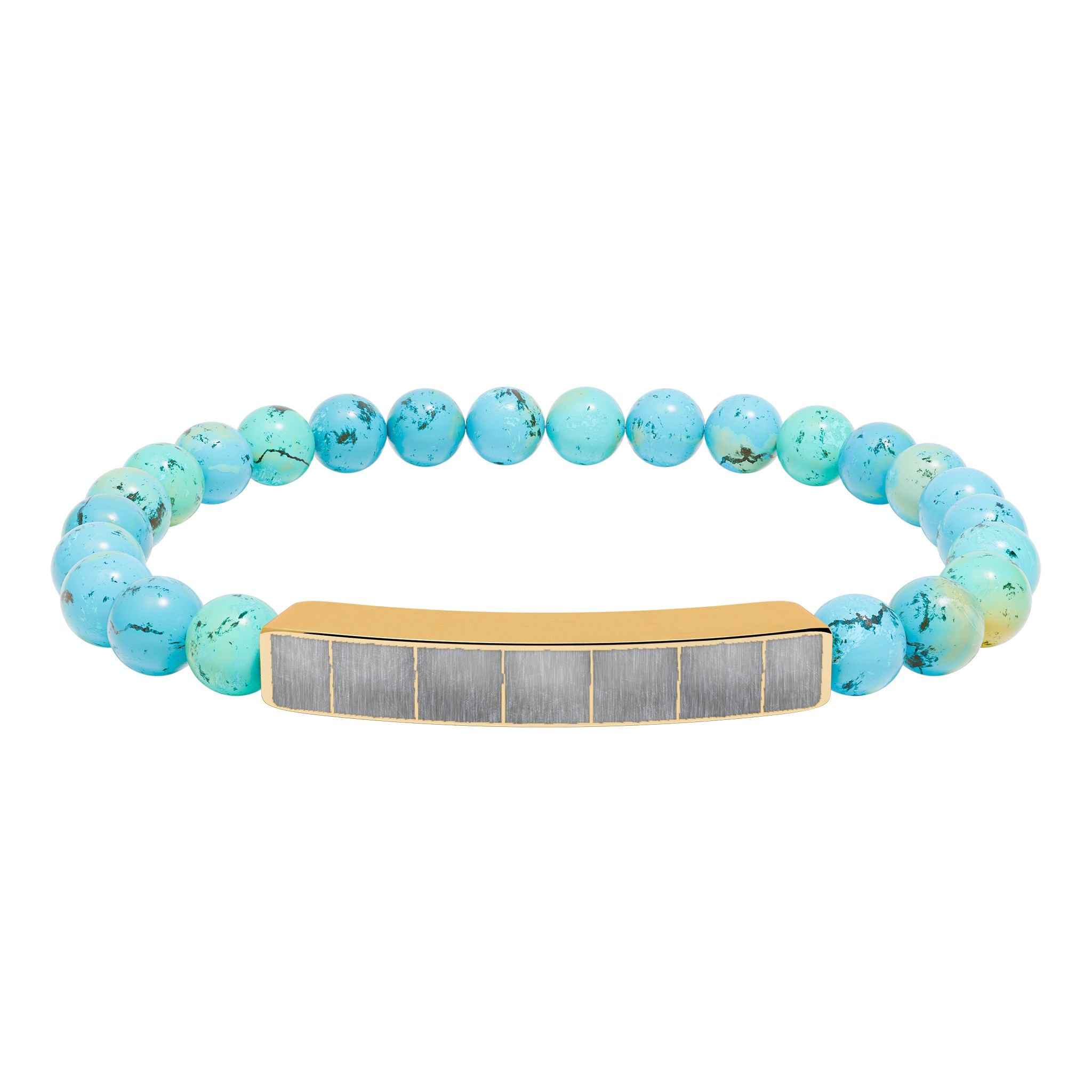 Engravable Natural Stone Bead Bracelet with Metal Bar