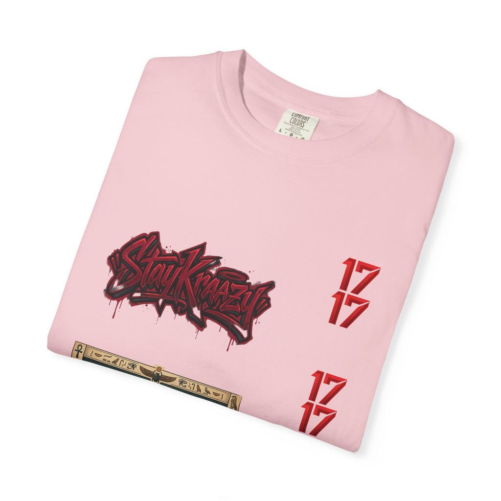 Graphic T-Shirt — Vintage Pyramid Collage with 'Wanted' Drip Design