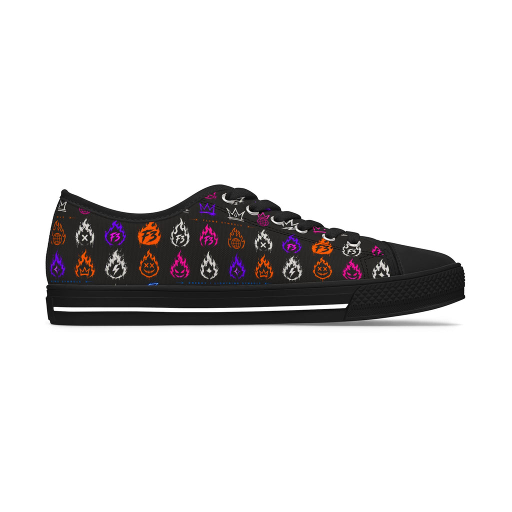 Women's Low Top Sneakers — Colorful Flaming Teardrop Pattern on Black