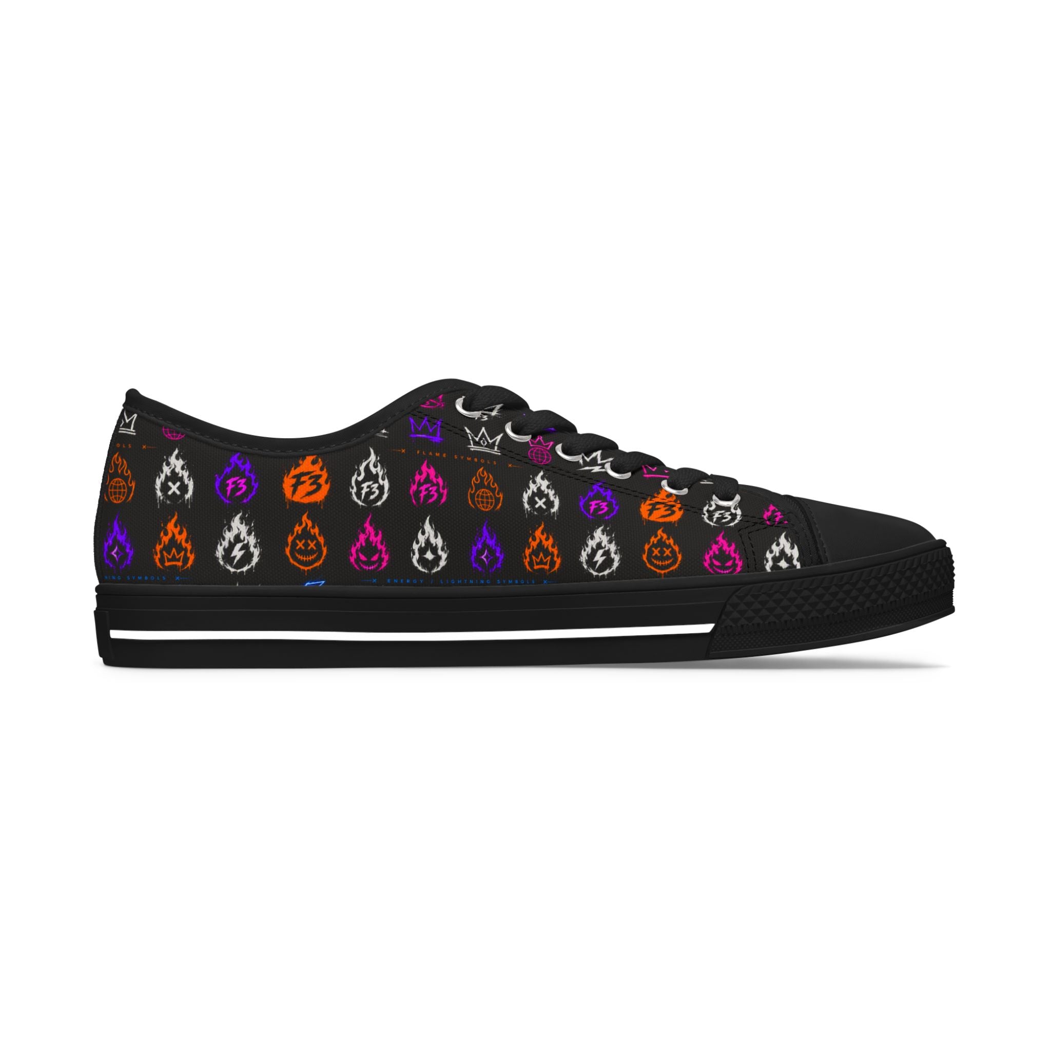 Women's Low Top Sneakers — Colorful Flaming Teardrop Pattern on Black