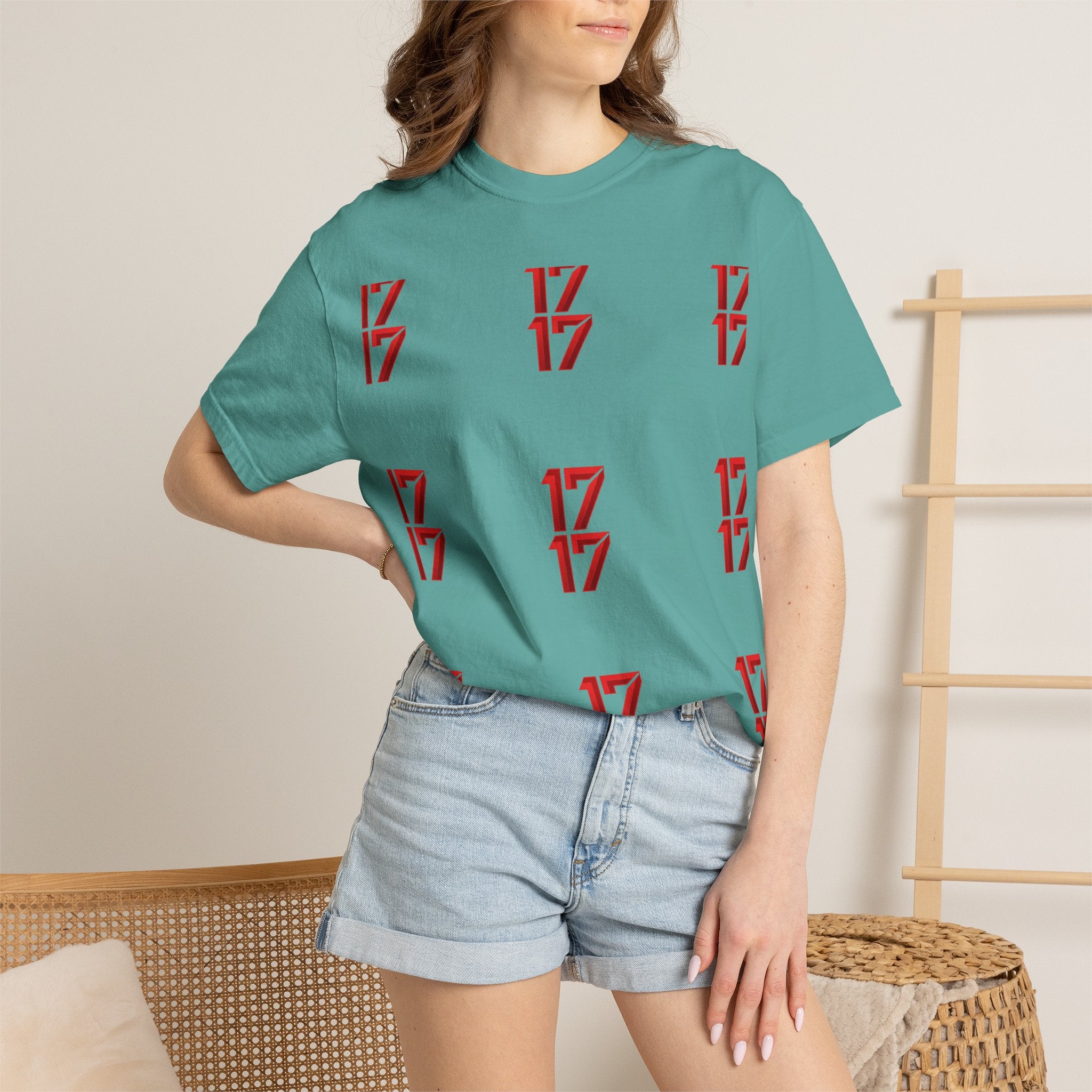 17 Pattern Graphic T-Shirt — Repeating Red Logo Tee