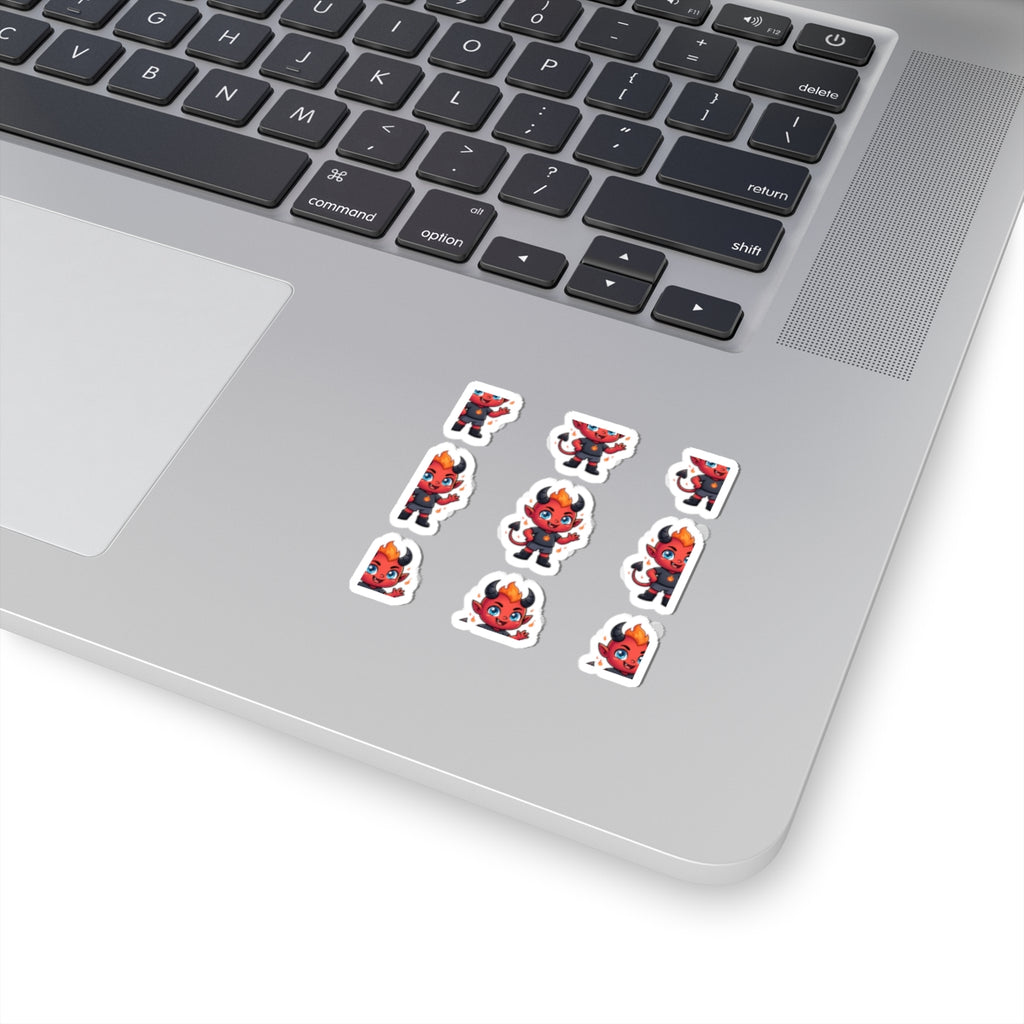 Cute Red Devil Kiss-Cut Stickers — Cartoon Demon Laptop Decals (Halloween)