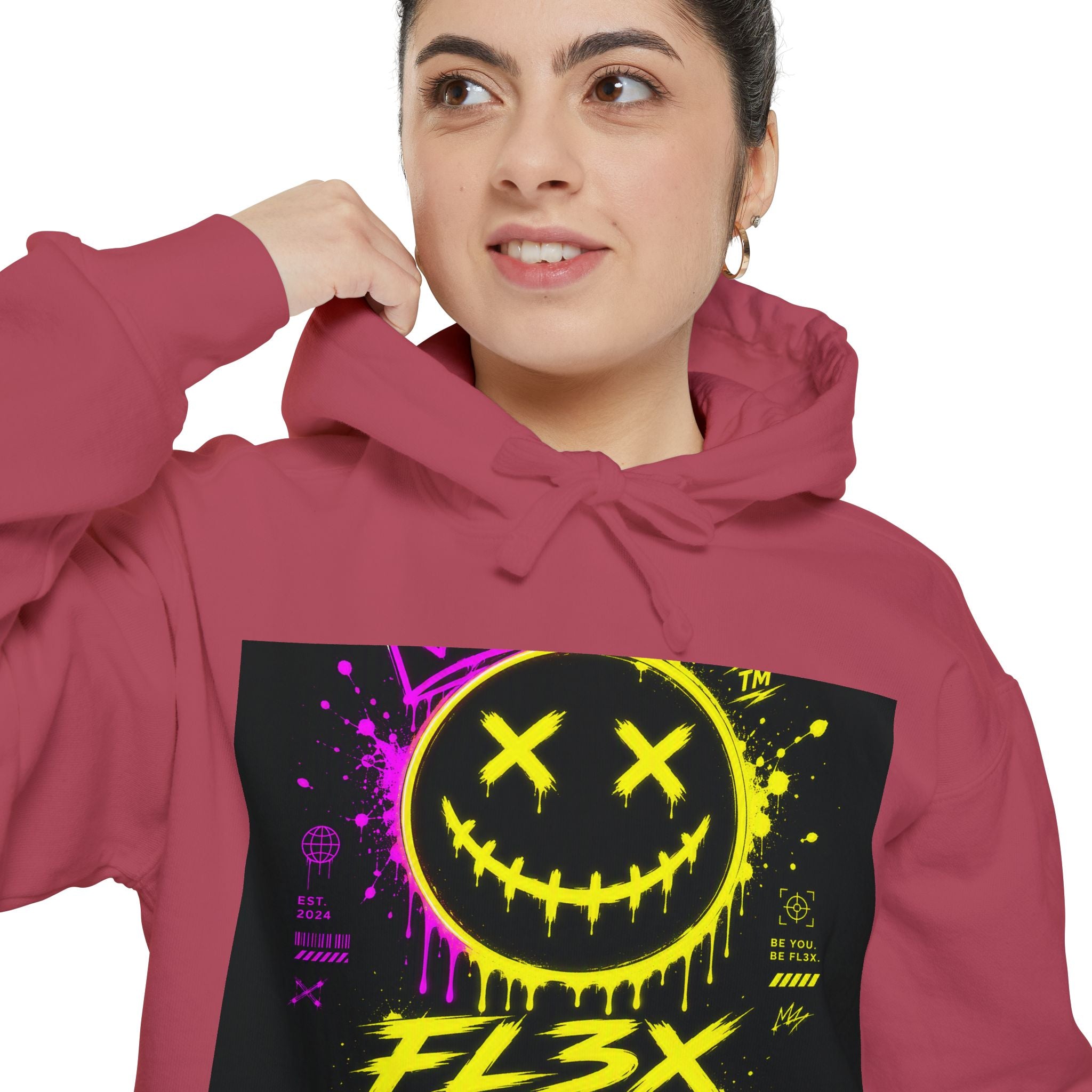 Graffiti Smiley Hoodie — FL3X Neon Streetwear Pullover
