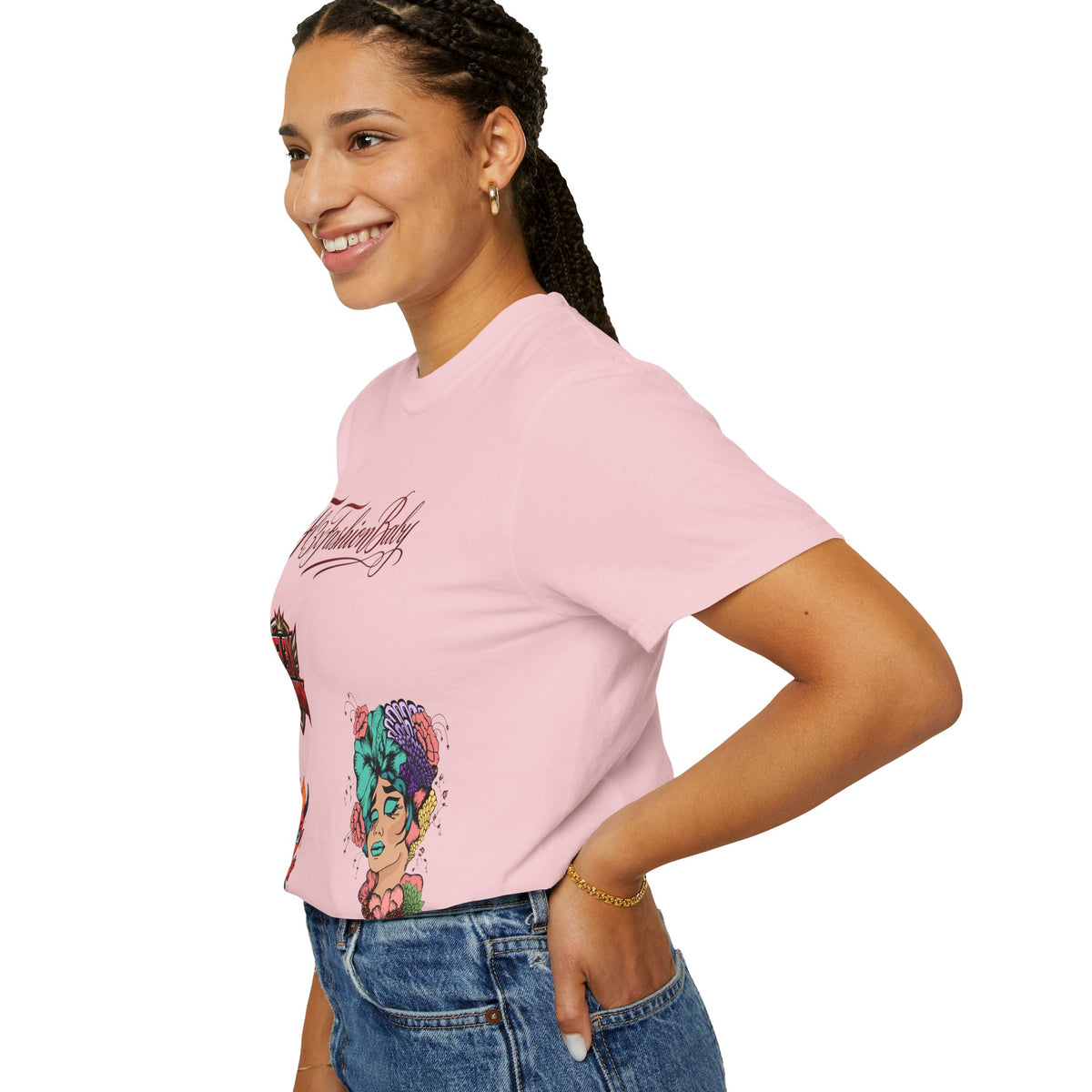 Artistic Floral Portrait T-Shirt — 'Fl3xFashionBaby' Graphic Tee
