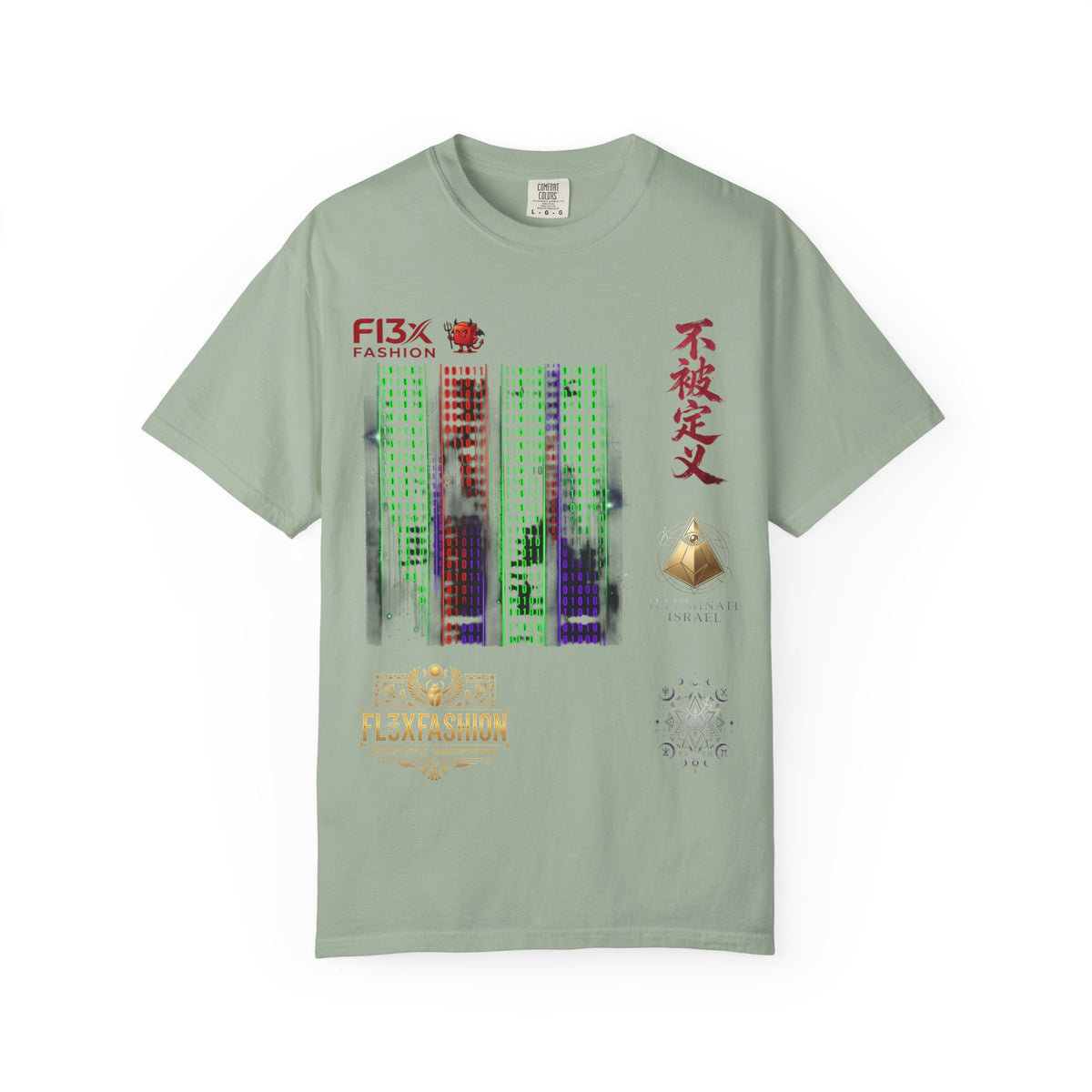 Graphic T-Shirt — Futuristic Cityscape Design with Japanese Calligraphy