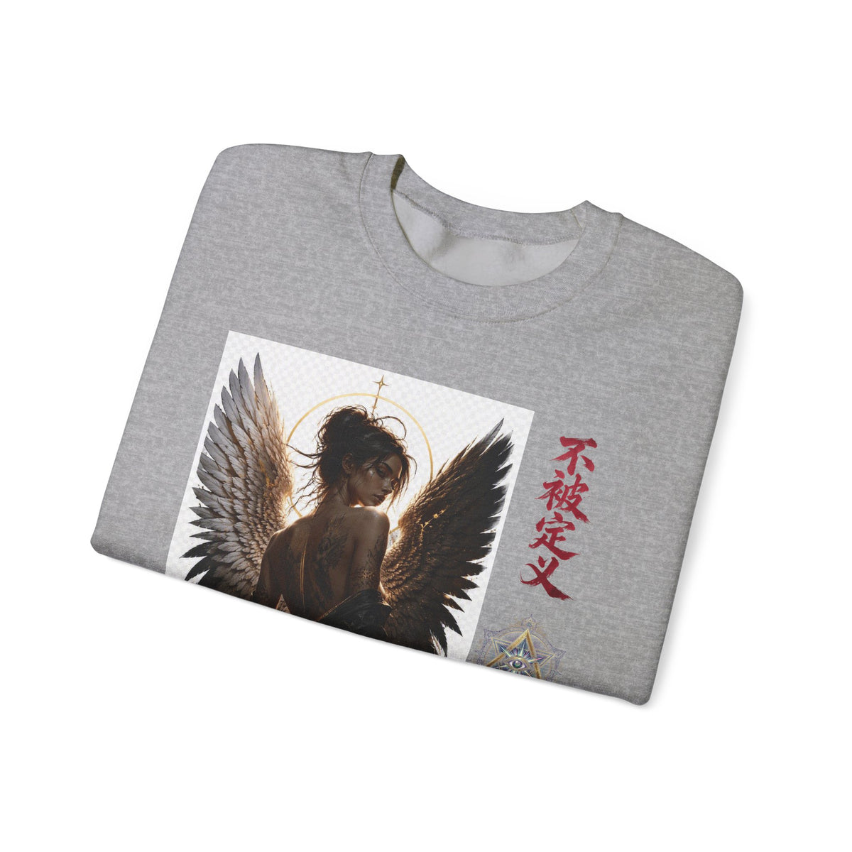 Angel Wings Graphic Sweatshirt — Dark Gothic Anime Design with Japanese Text