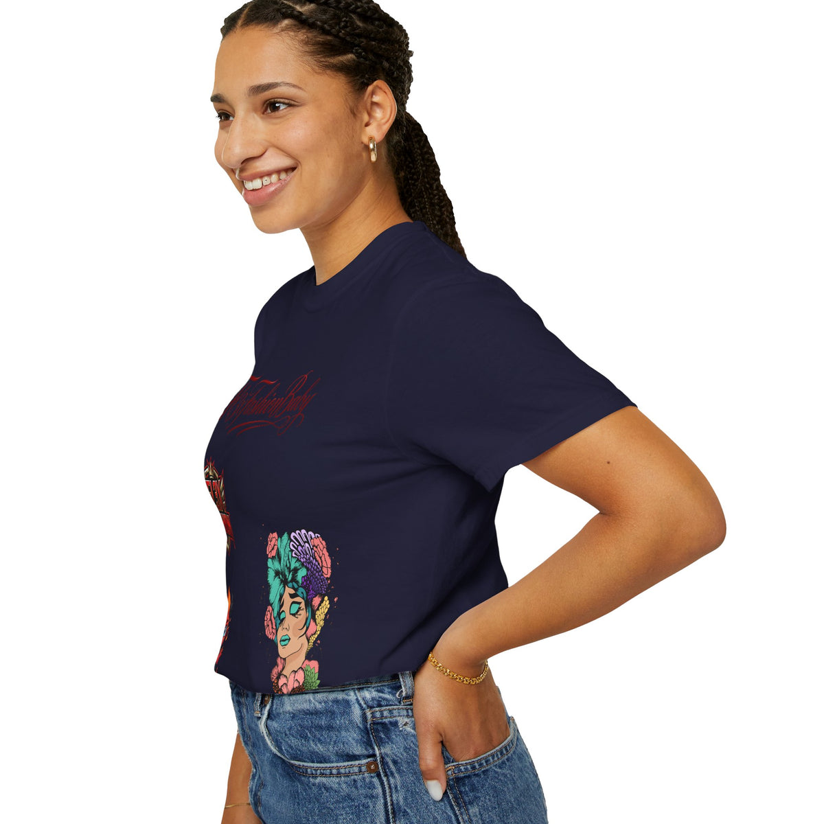 Artistic Floral Portrait T-Shirt — 'Fl3xFashionBaby' Graphic Tee