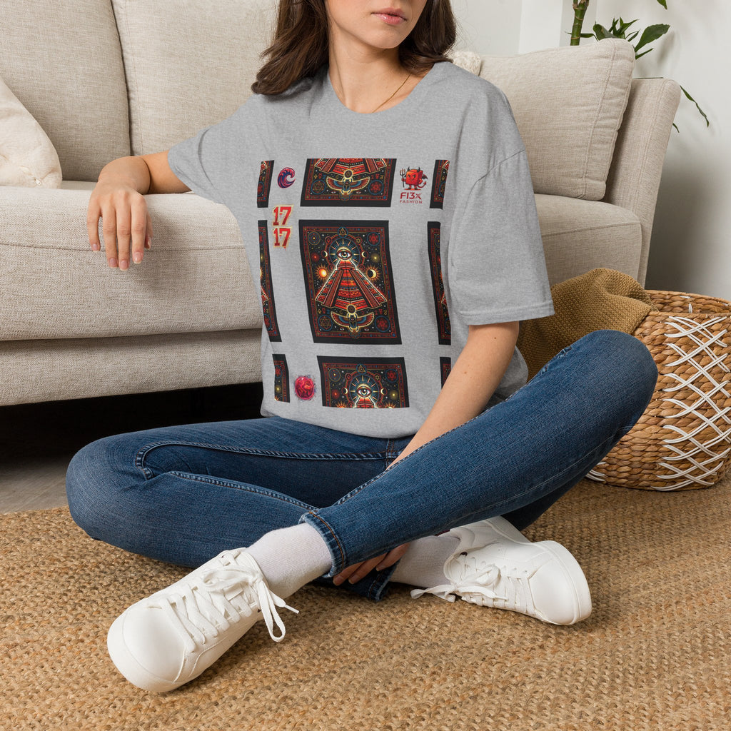 T-Shirt — Retro Cosmic Tarot Graphic with '17' Mystic Symbols