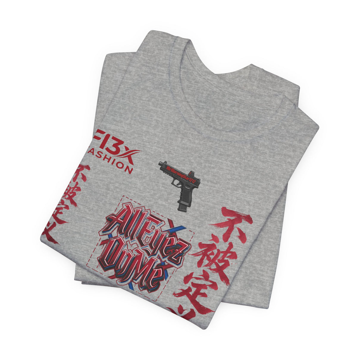 Graphic Tee — 'We Set The Trends' Streetwear T-Shirt with Asian Script & Gun Motifs
