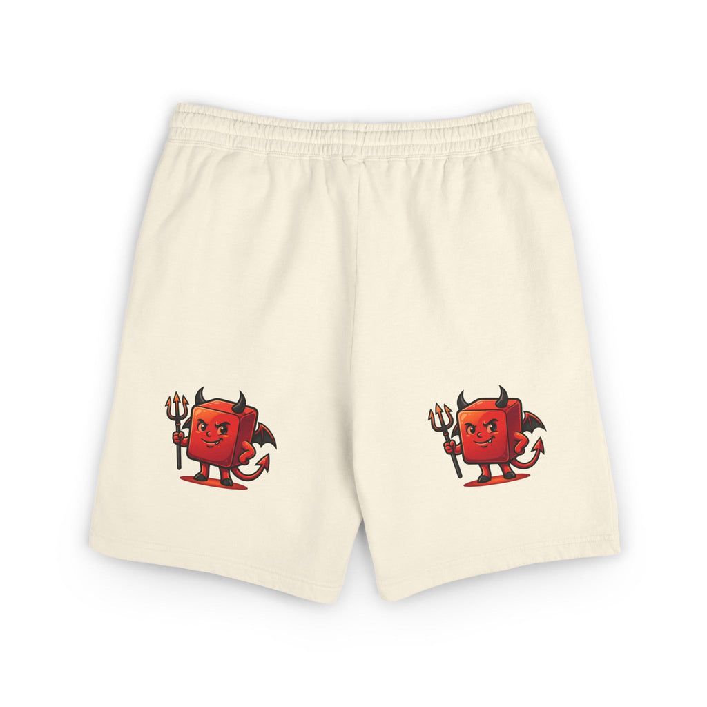 Devil Doodle Fleece Sweat Shorts — Cute Red Demon Graphic Lounge Shorts