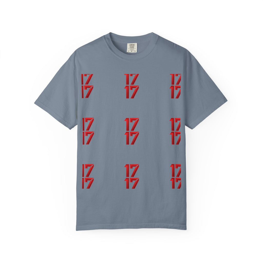 17 Pattern Graphic T-Shirt — Repeating Red Logo Tee