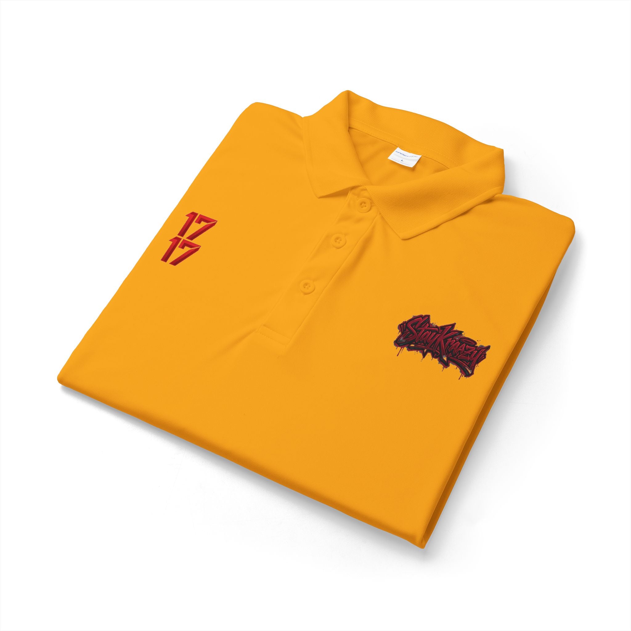 White Polo Shirt with Red '17' and Grunge Logo – Athletic Team Polo