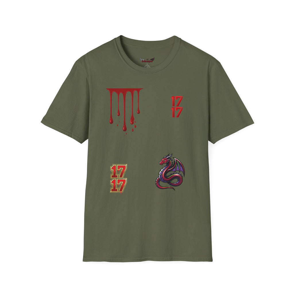 Graphic T-Shirt — Dripping Blood & 17/17 Snake Design