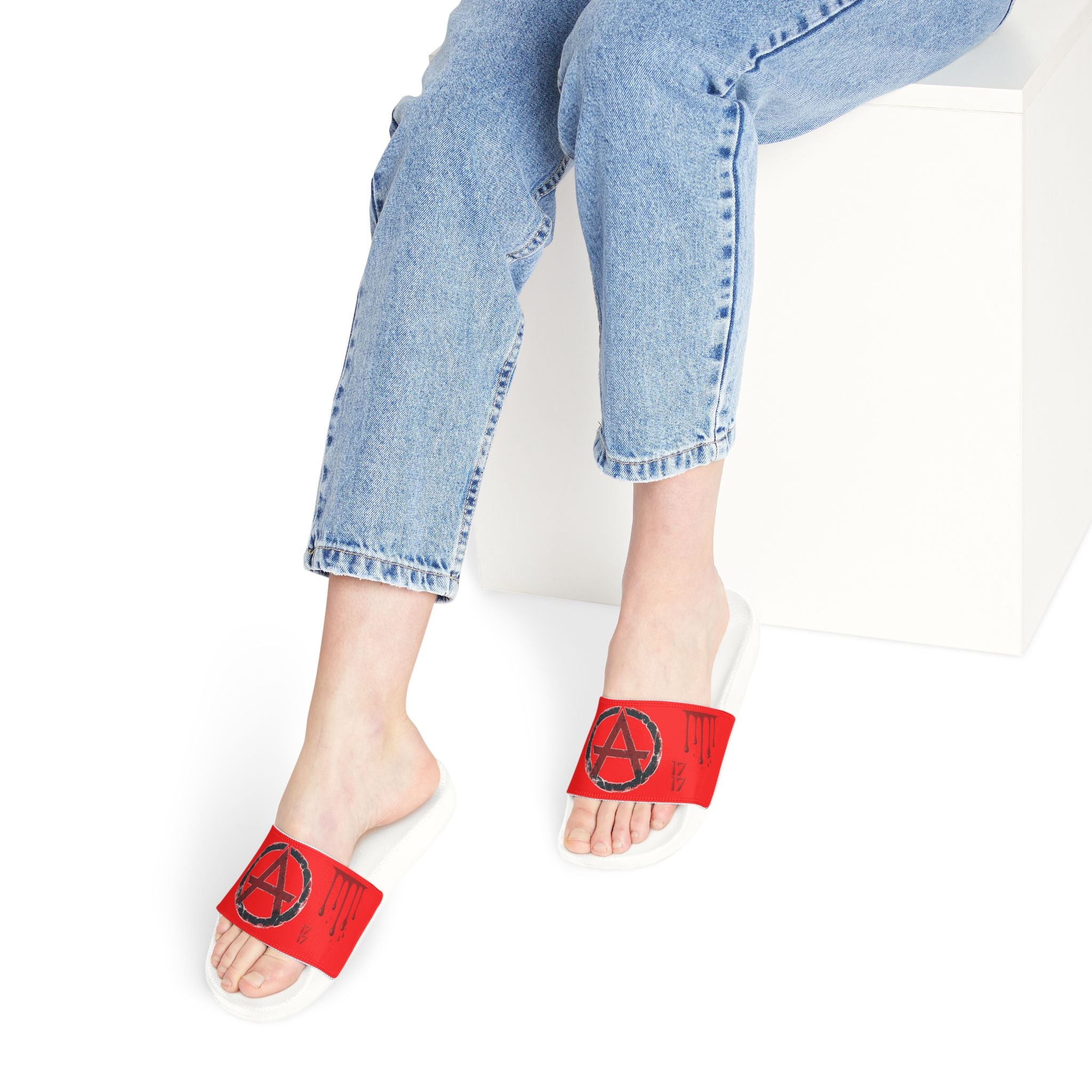 Women's Slip-On Sandals — Red Anarchy Symbol Removable-Striped Strap Slides