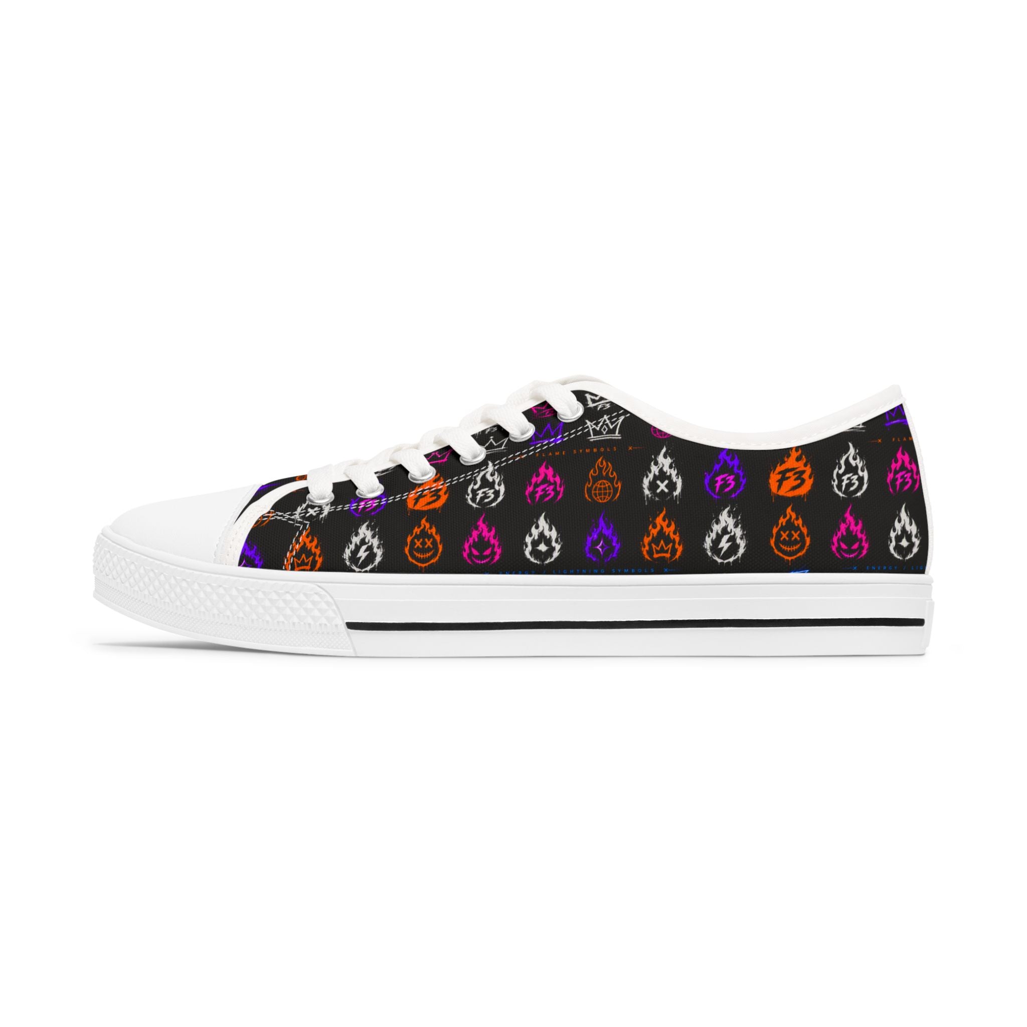 Women's Low Top Sneakers — Colorful Flaming Teardrop Pattern on Black