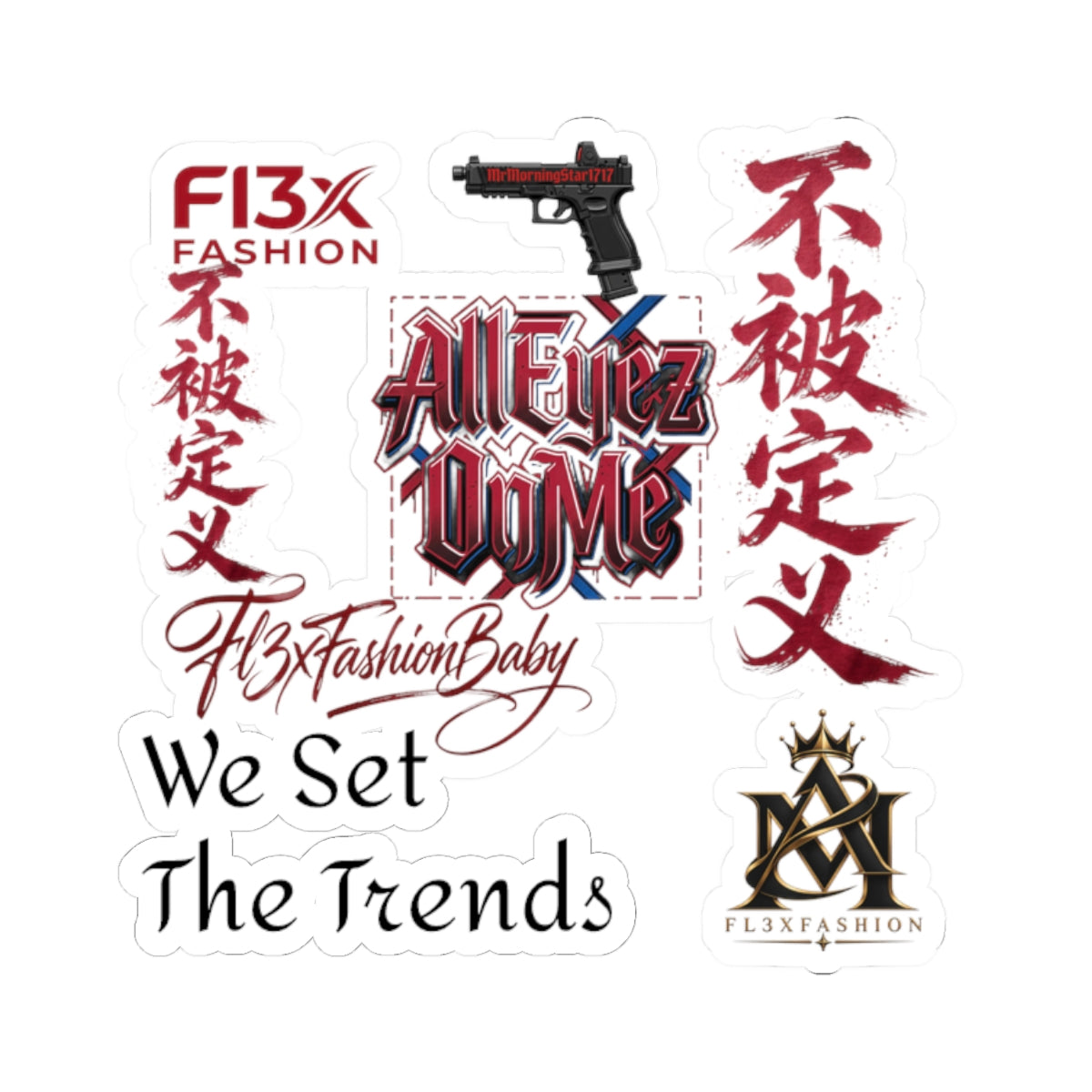 Kiss-Cut Sticker Pack — 'All Eyez On Me' Streetwear Logo & Kanji Set