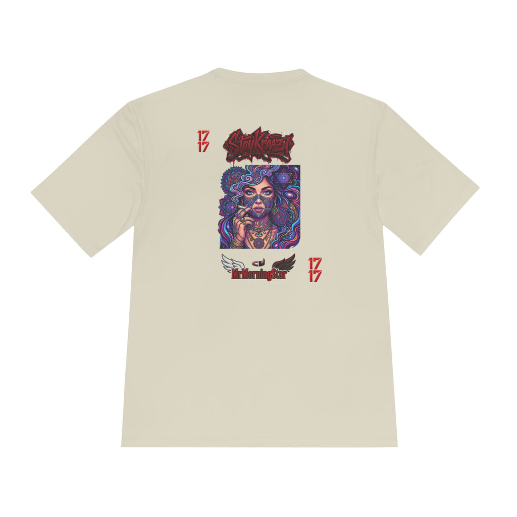 Psychedelic Woman Graphic Tee — Retro Cosmic Portrait Moisture‑Wicking Shirt
