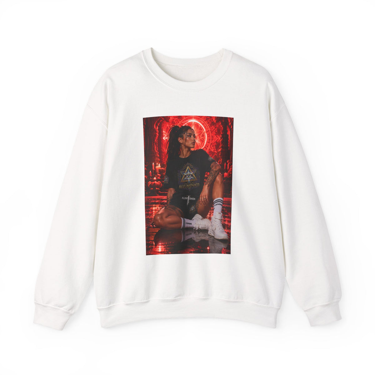 Crewneck Sweatshirt — Gothic Red Neon Angel Photo Print