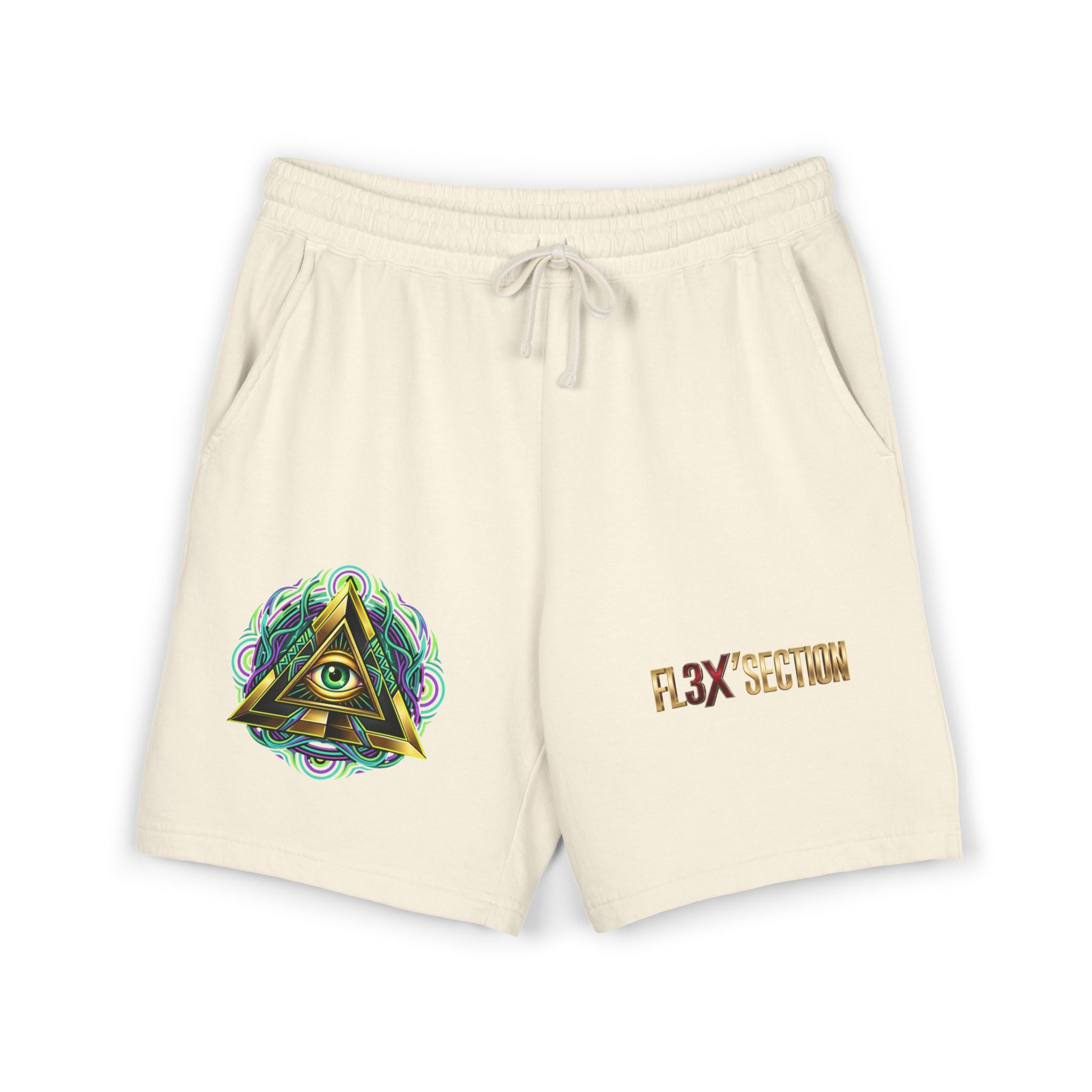 Conscious Symbol Fleece Sweat Shorts — Illuminati Triangle & Anarchy Graphic