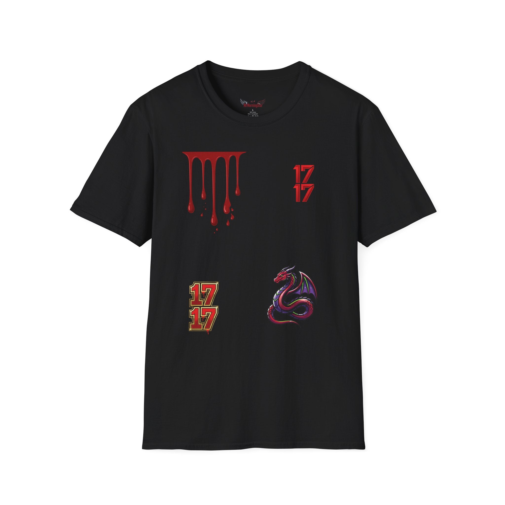 Graphic T-Shirt — Dripping Blood & 17/17 Snake Design