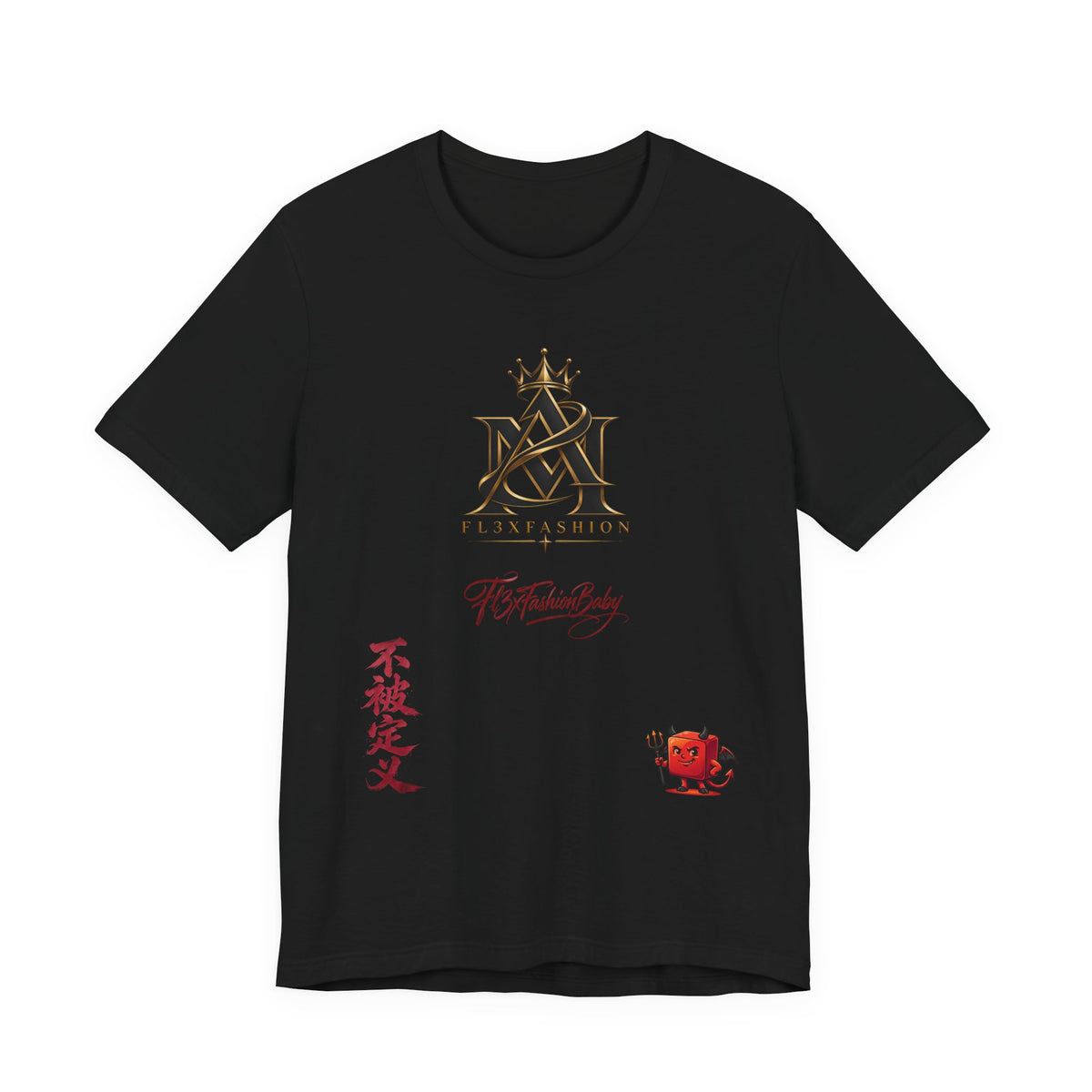 Graphic Tee — FuturFashion Logo Tee with Asian Script & Devil Character