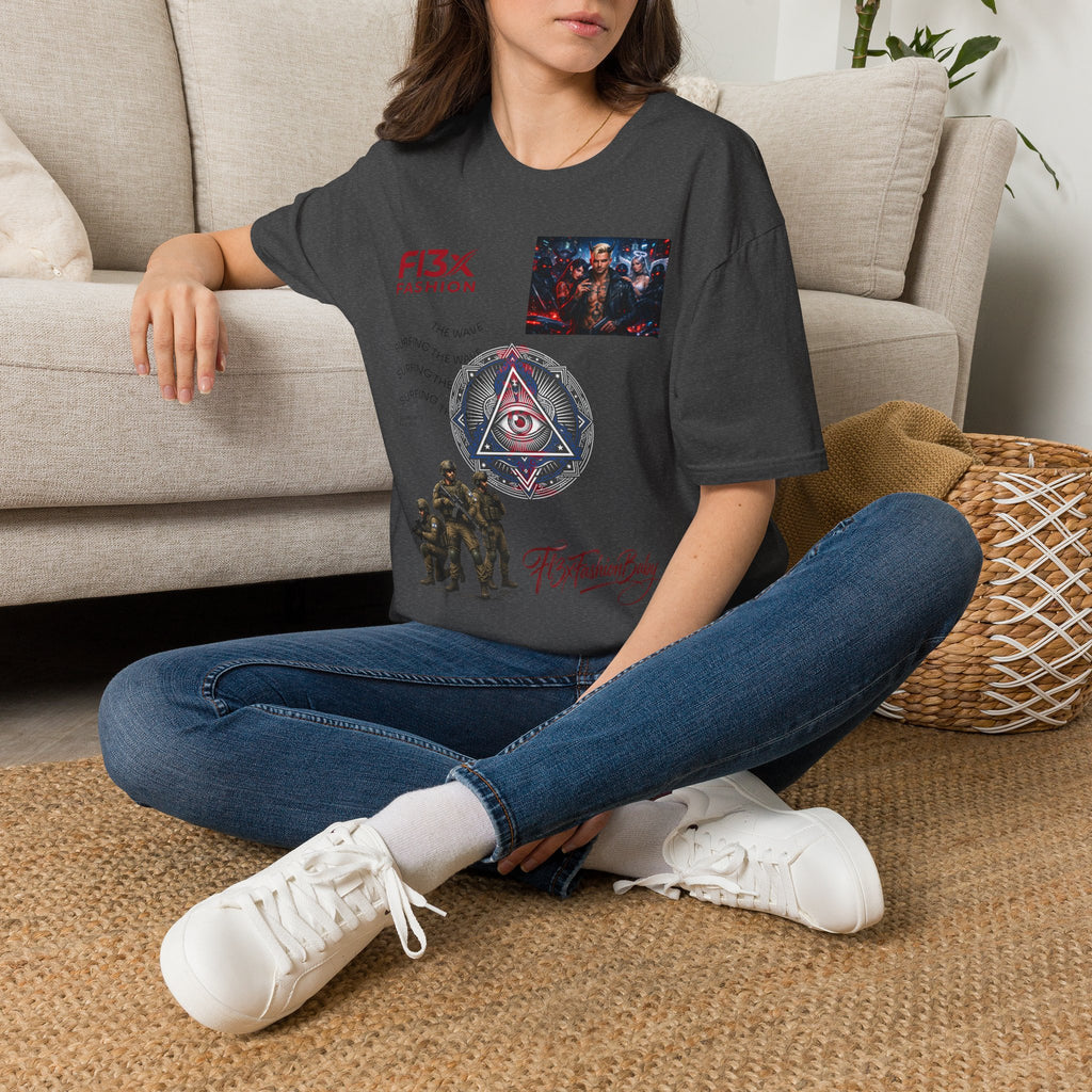 Graphic T-Shirt — F13X Fashion Collage Tee (Surfing Wave & Retro Crew)