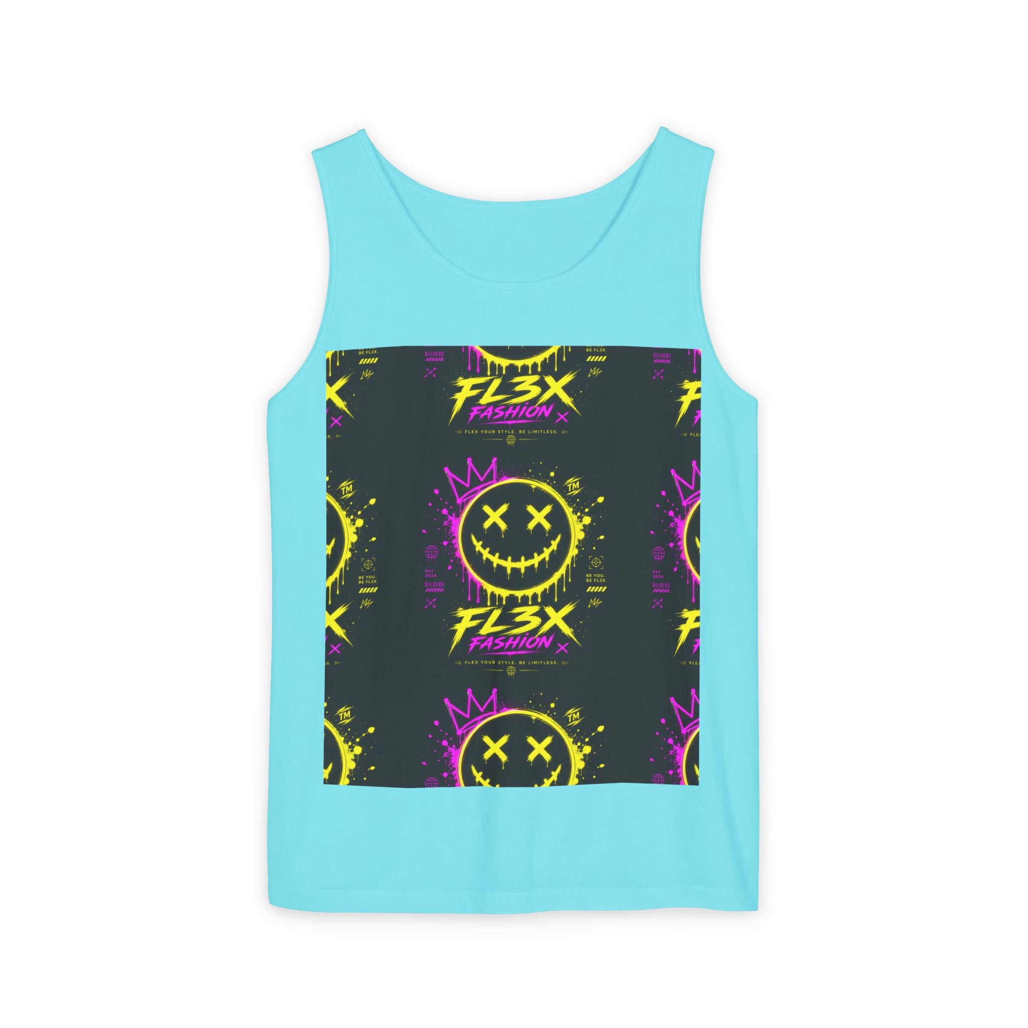 FL3X Fashion Graphic Tank Top — Neon Smiley & Devil Logo Streetwear