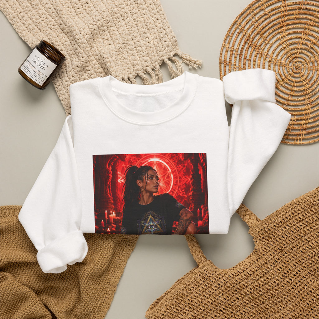 Crewneck Sweatshirt — Gothic Red Neon Angel Photo Print