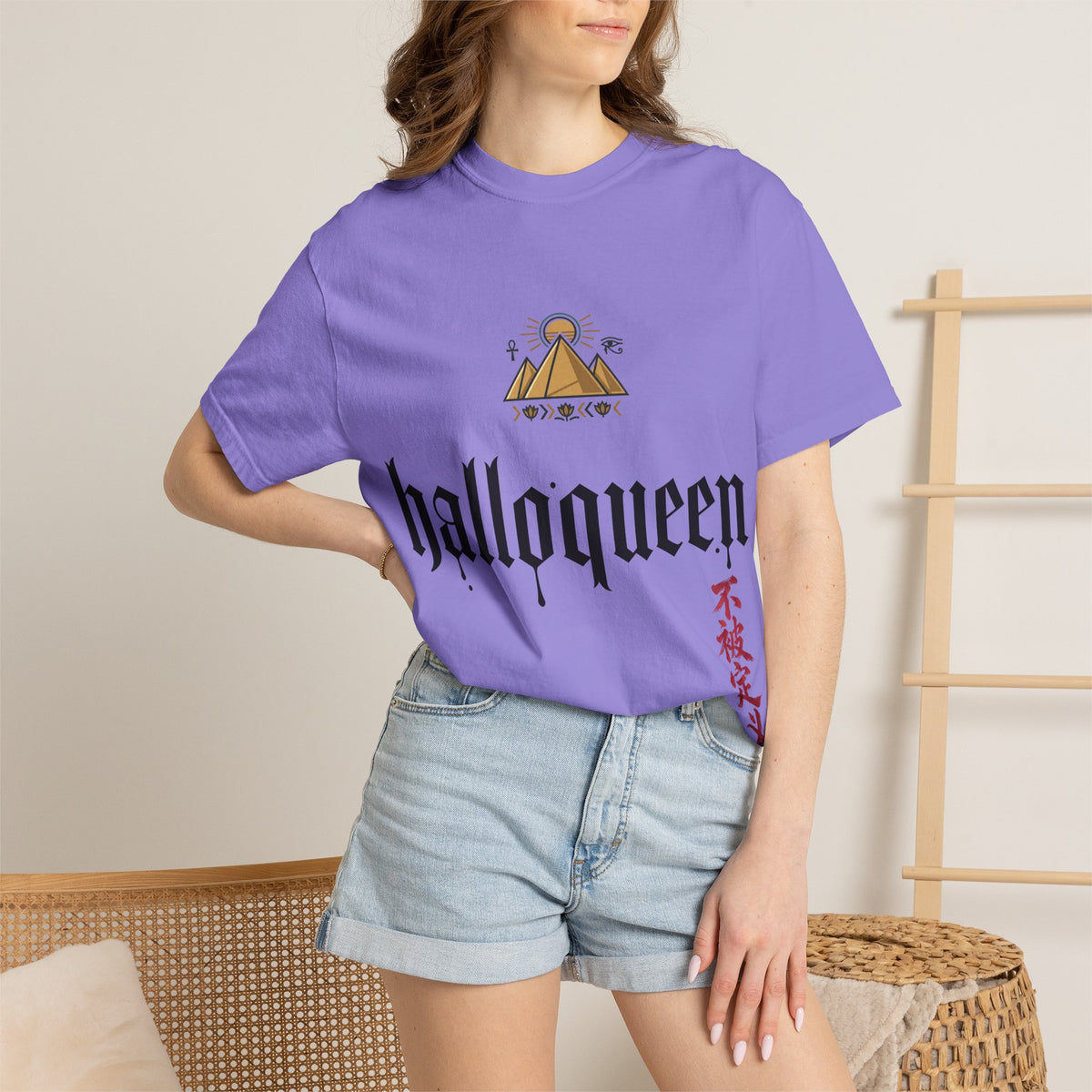 Halloqueen Graphic T-Shirt — Gothic Pyramid & All-Seeing Eye Streetwear