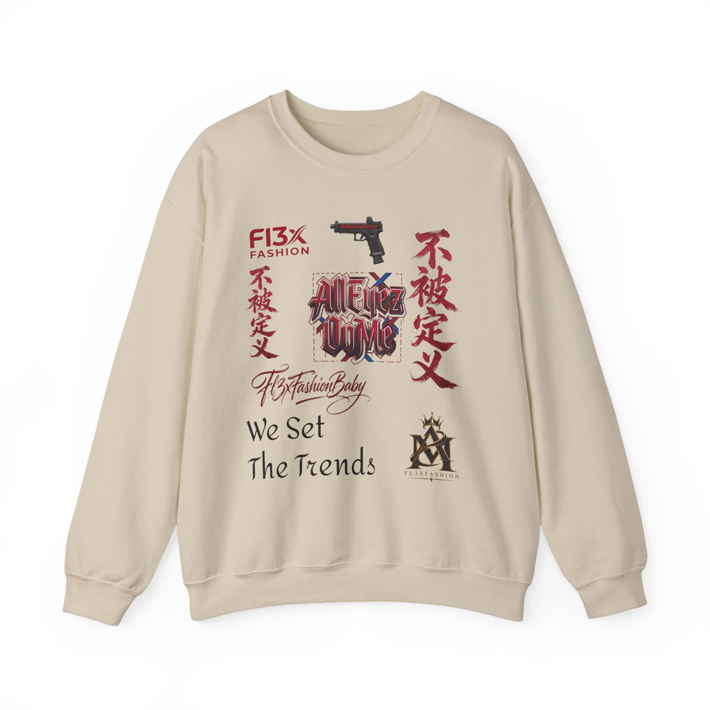 Graphic Crewneck Sweatshirt — 'We Set The Trends' Streetwear with Asian-Inspired Typography