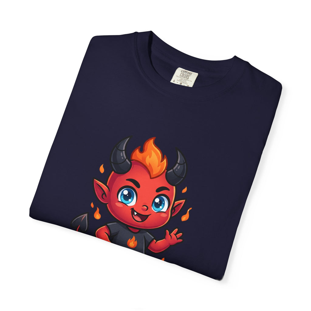 Devil Baby Graphic T-Shirt — Cute Red Demon Cartoon Tee with "FBfashionBaby" Script