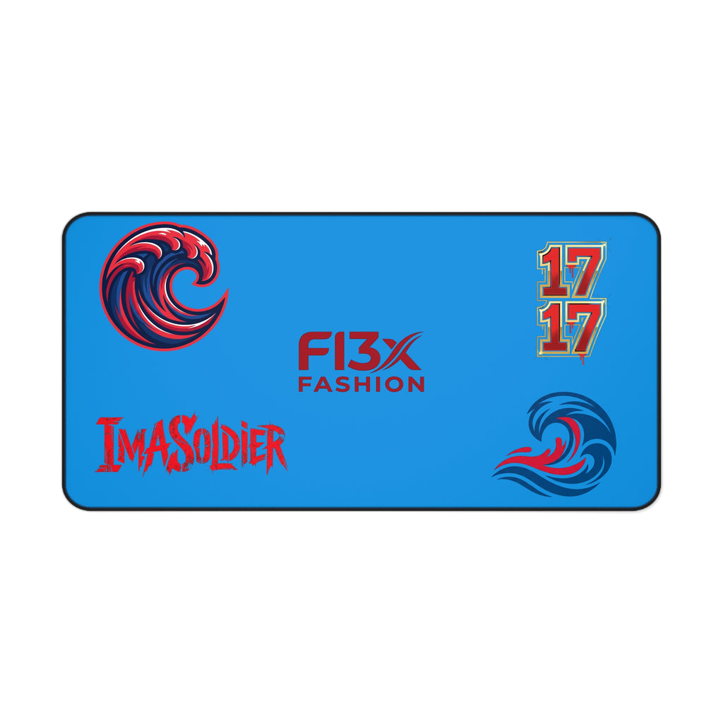 Blue Gamer Desk Mat — 'ImASoldier' & F13x Fashion Logo Mouse Pad