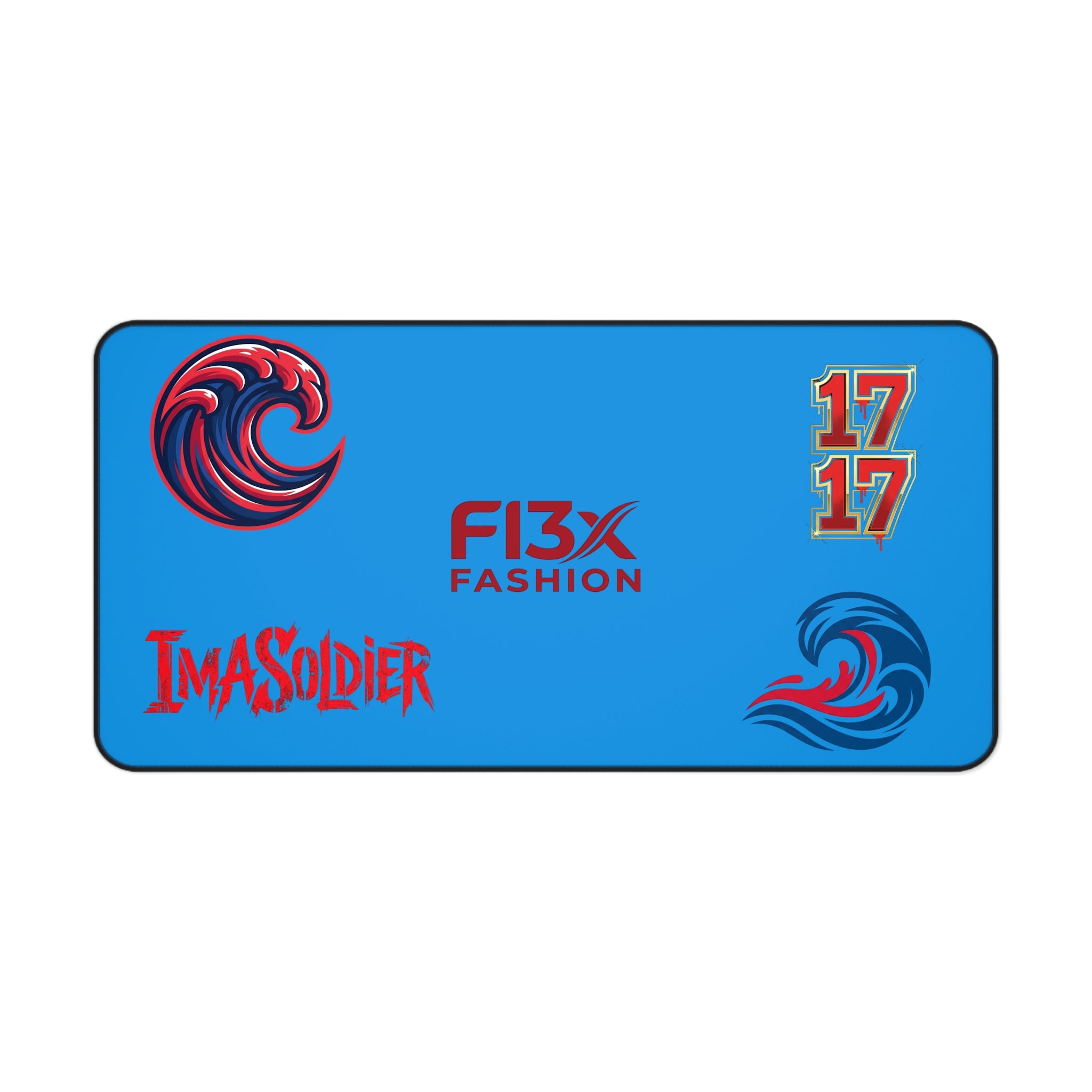 Blue Gamer Desk Mat — 'ImASoldier' & F13x Fashion Logo Mouse Pad