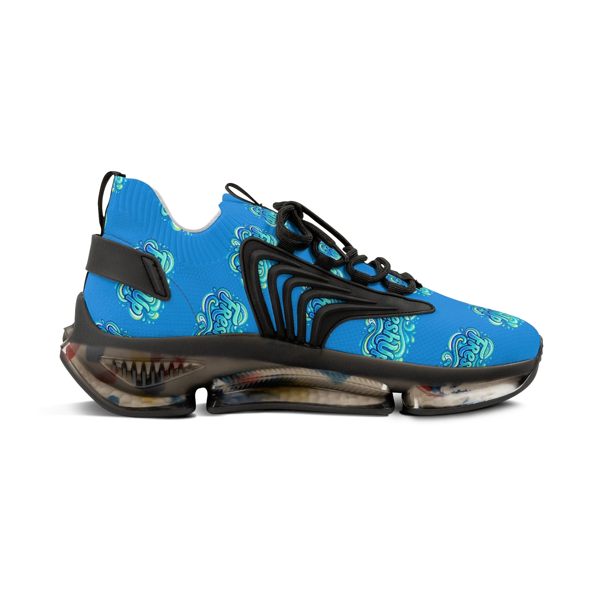 Mesh Sneakers — Blue 'Fresh Up' Patterned Athletic Shoes