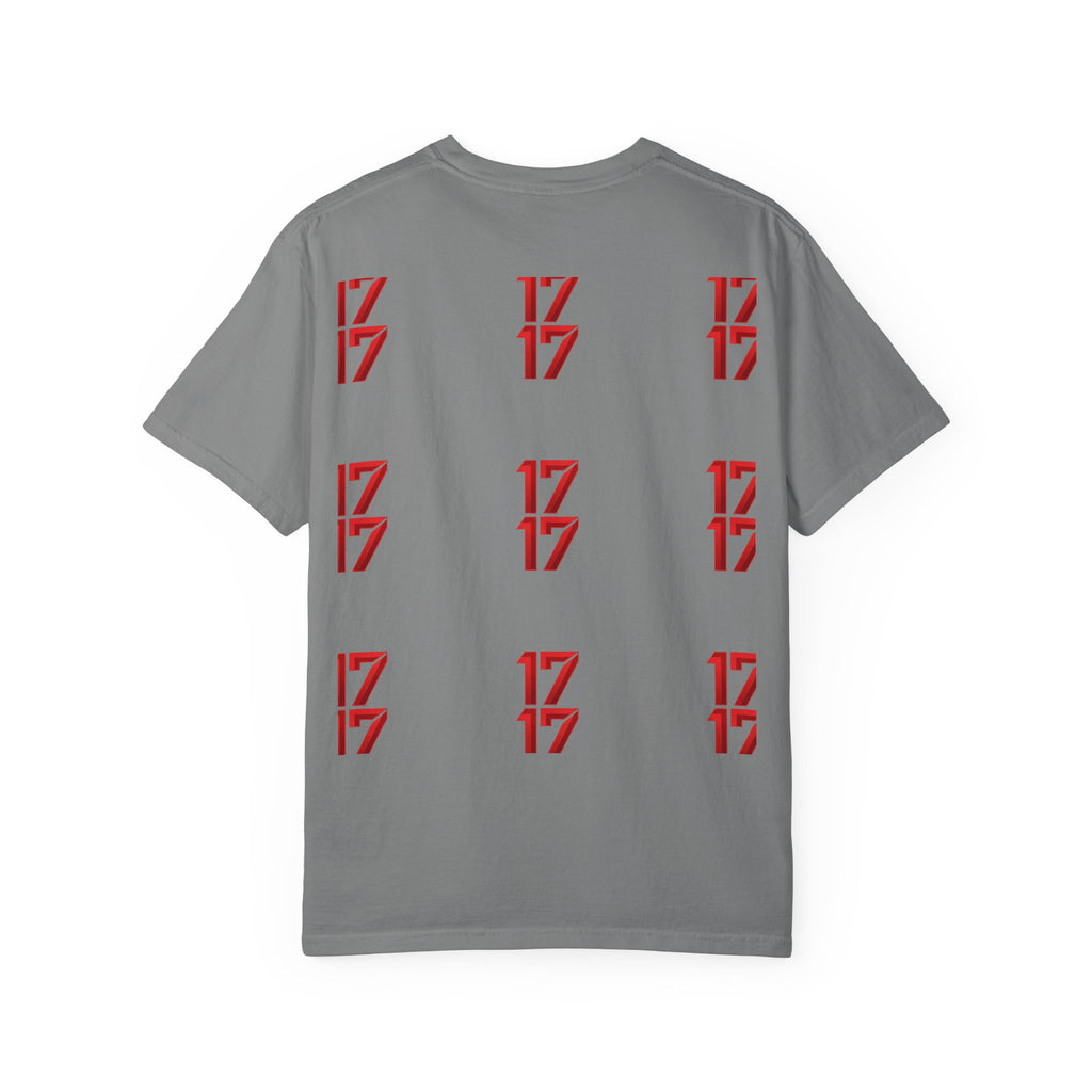 17 Pattern Graphic T-Shirt — Repeating Red Logo Tee